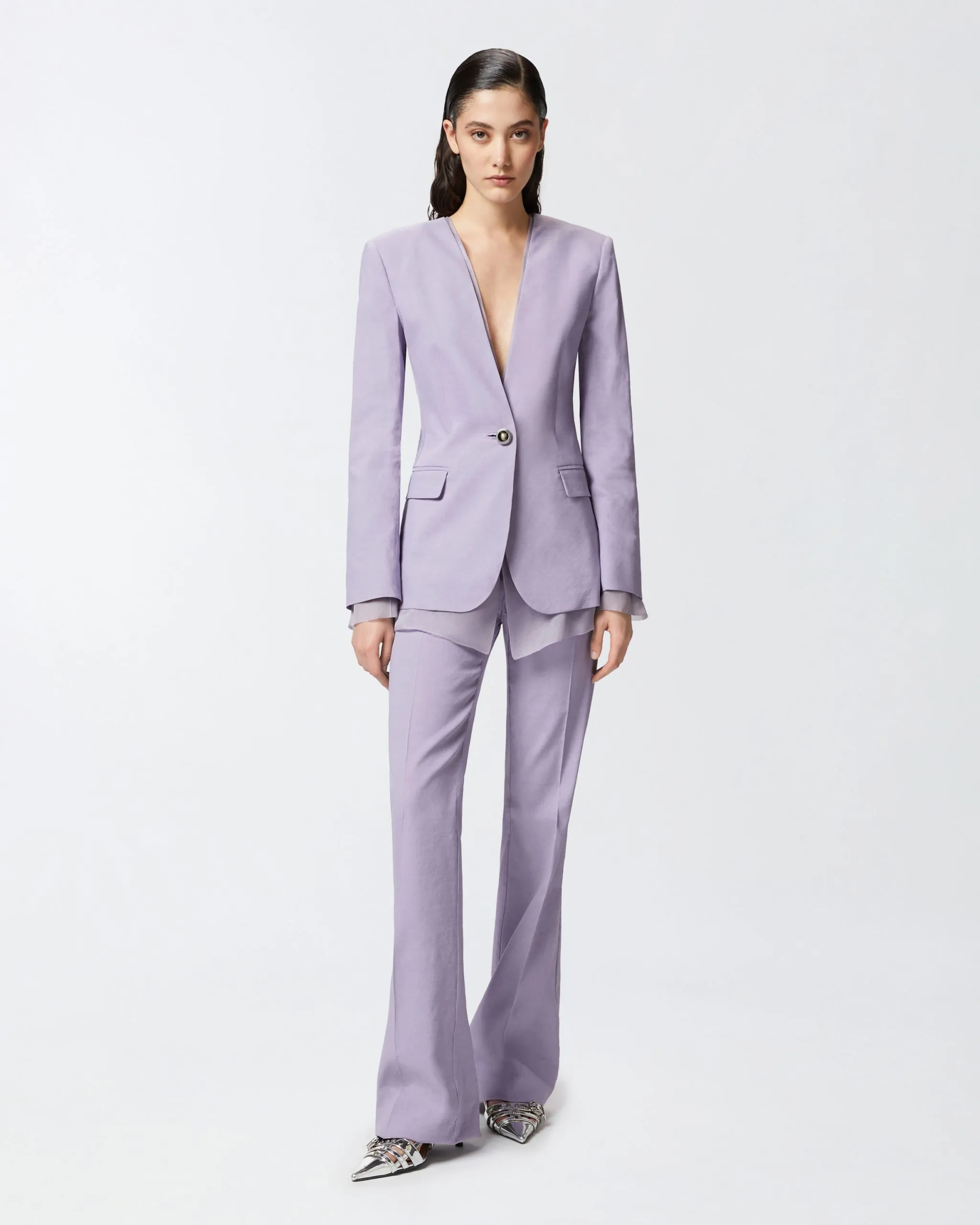 Pantalon élégant évasé en lin Violet