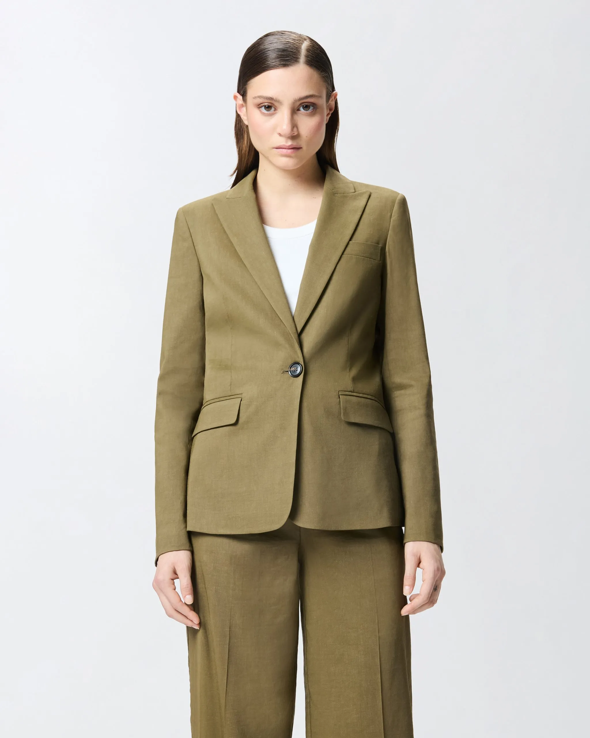 Blazer droit en lin stretch Vert