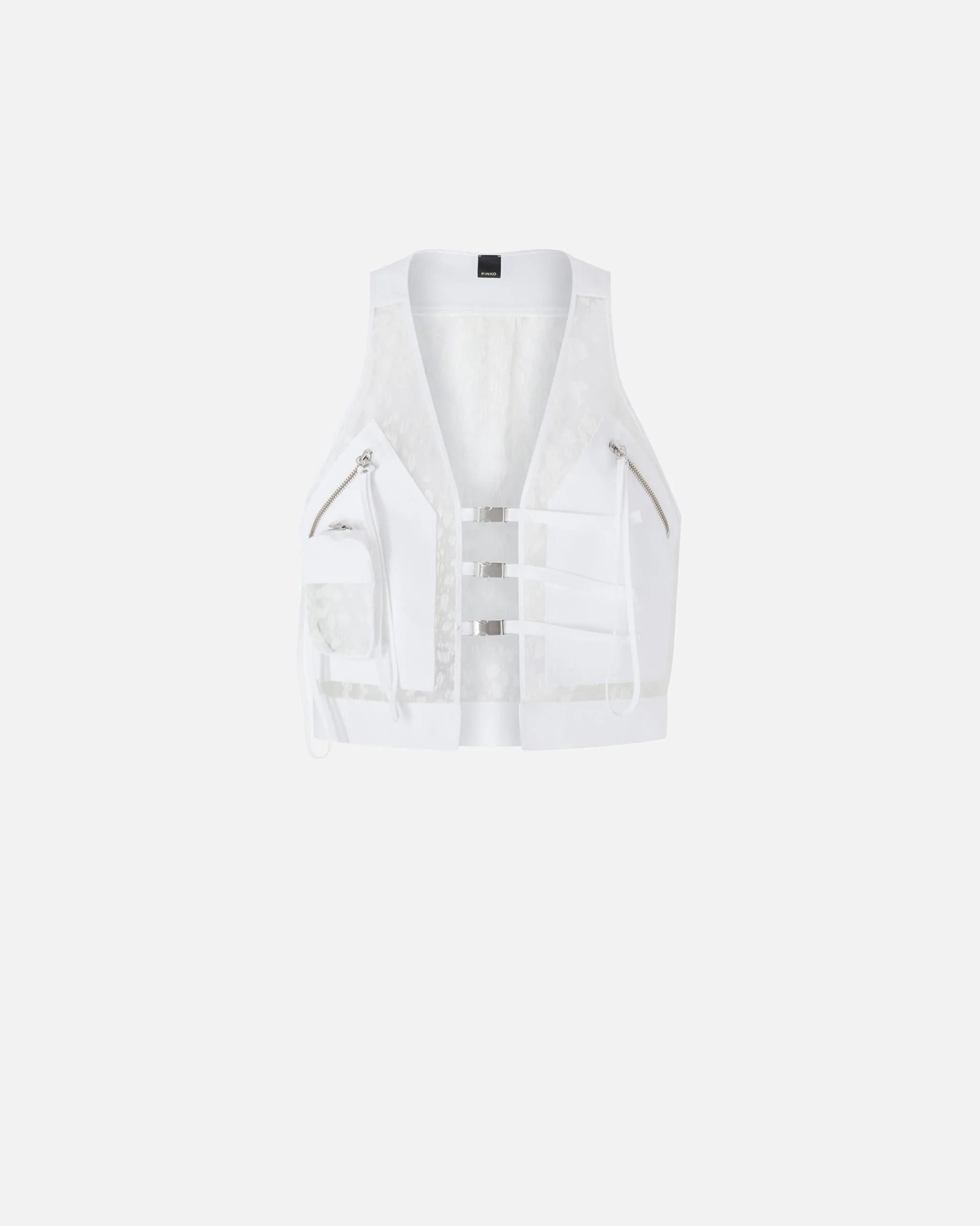 Veste multi-poches en organza léger imprimé Blanc
