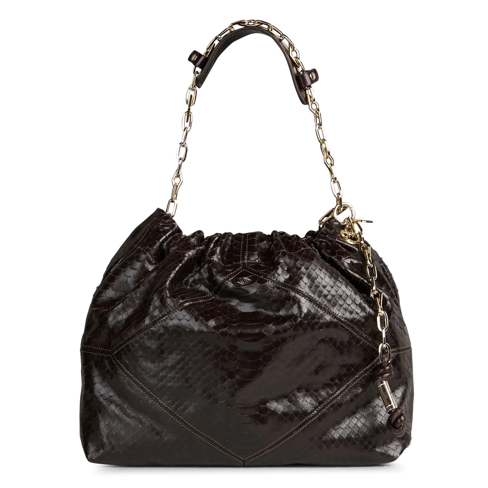 Sac porté épaule en cuir embossé python Marron JUNE TOTE