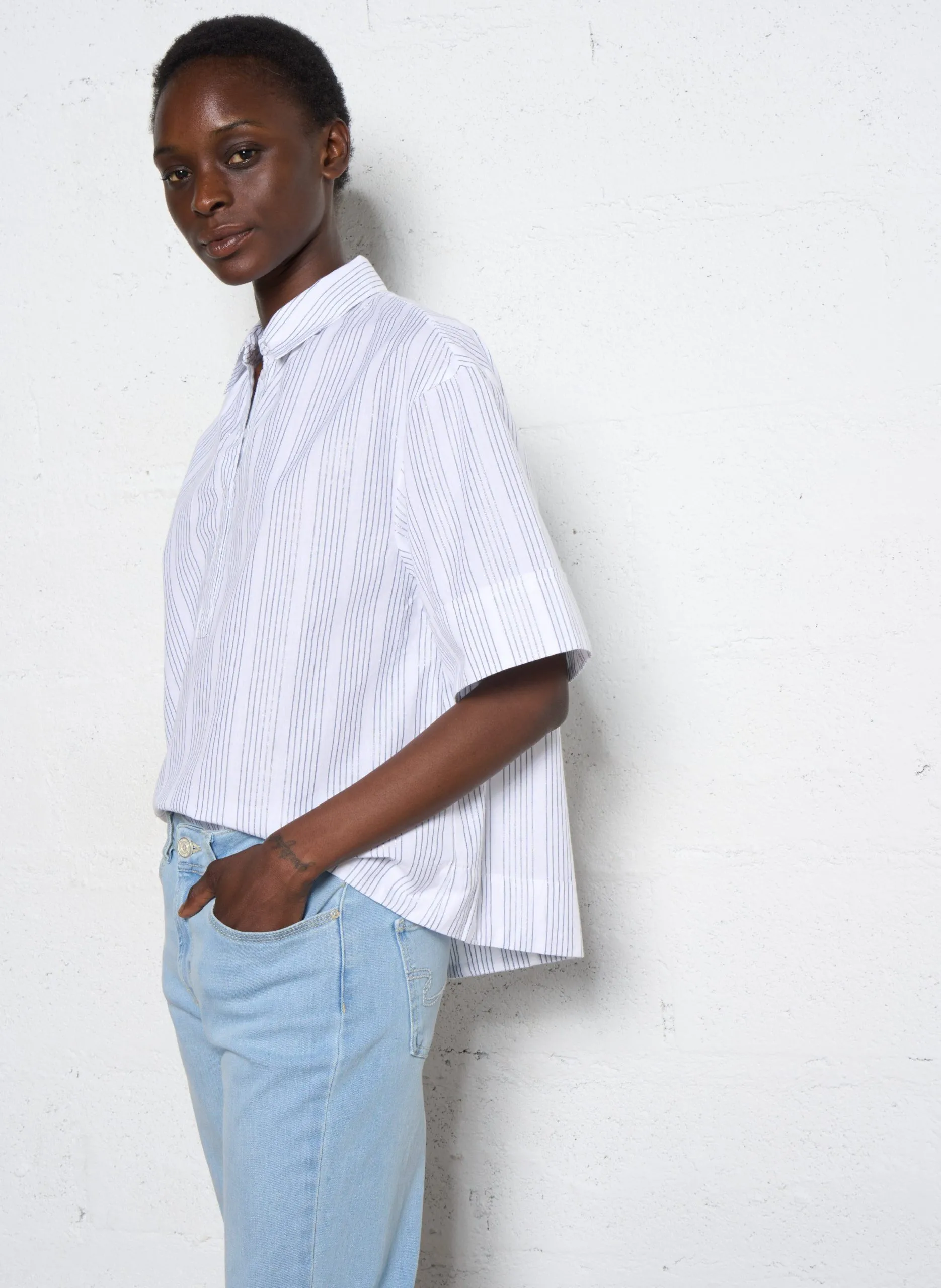 Blouse oversize en coton mélangé Blanc TADANA