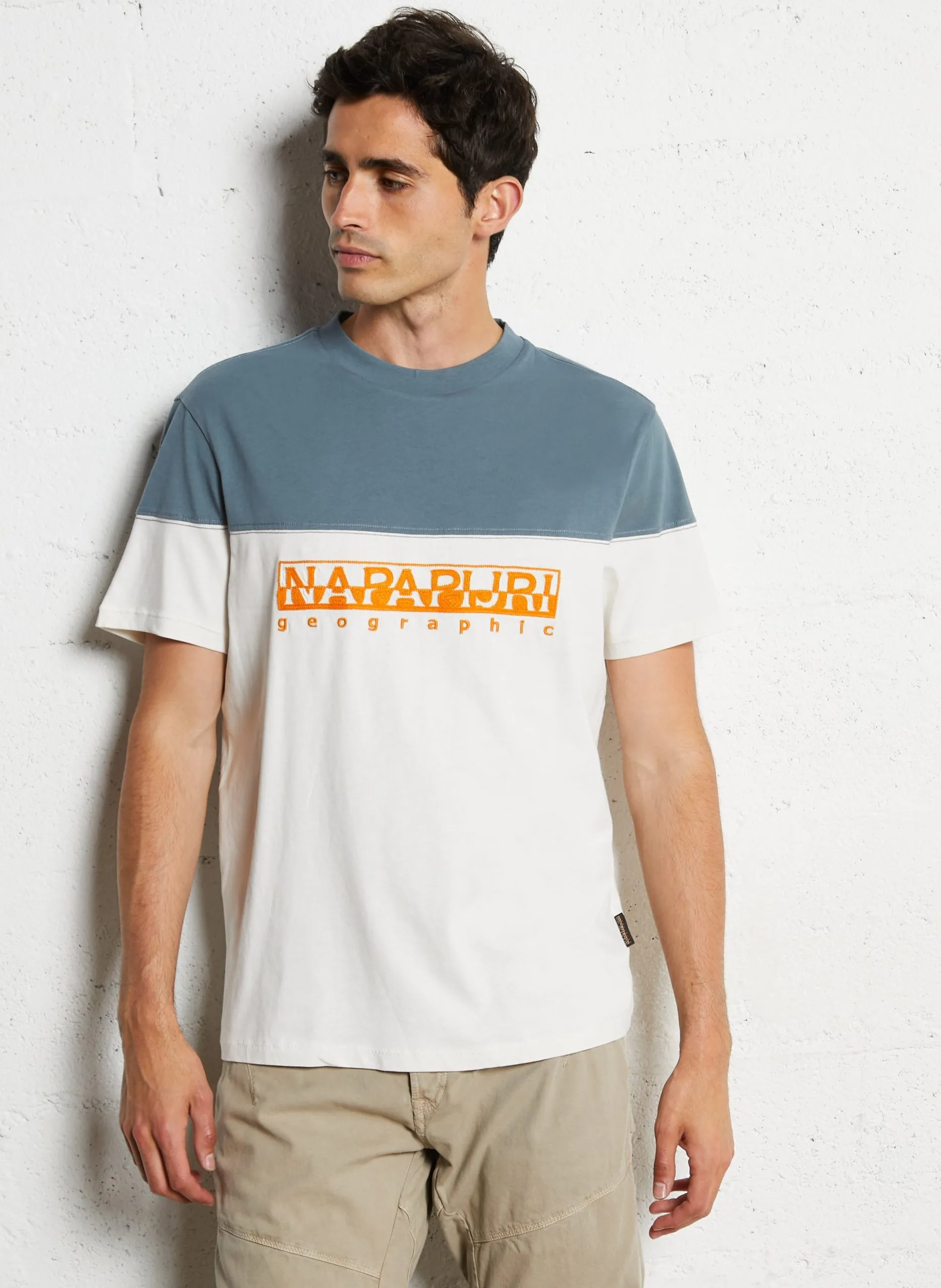 Tee-shirt bicolore brodé en coton Blanc S-SATURNIA SS