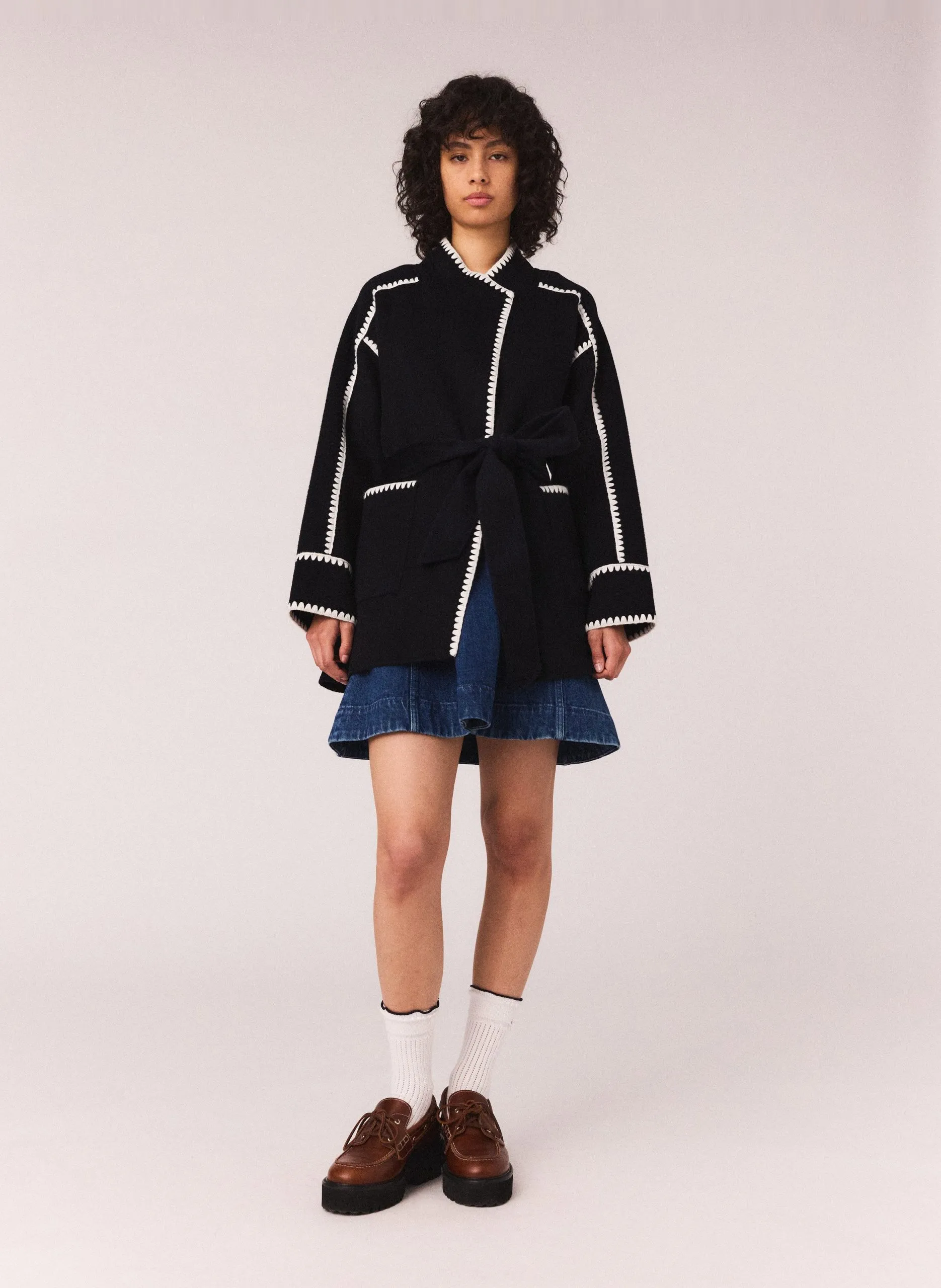 Veste col montant en laine mélangée Bleu