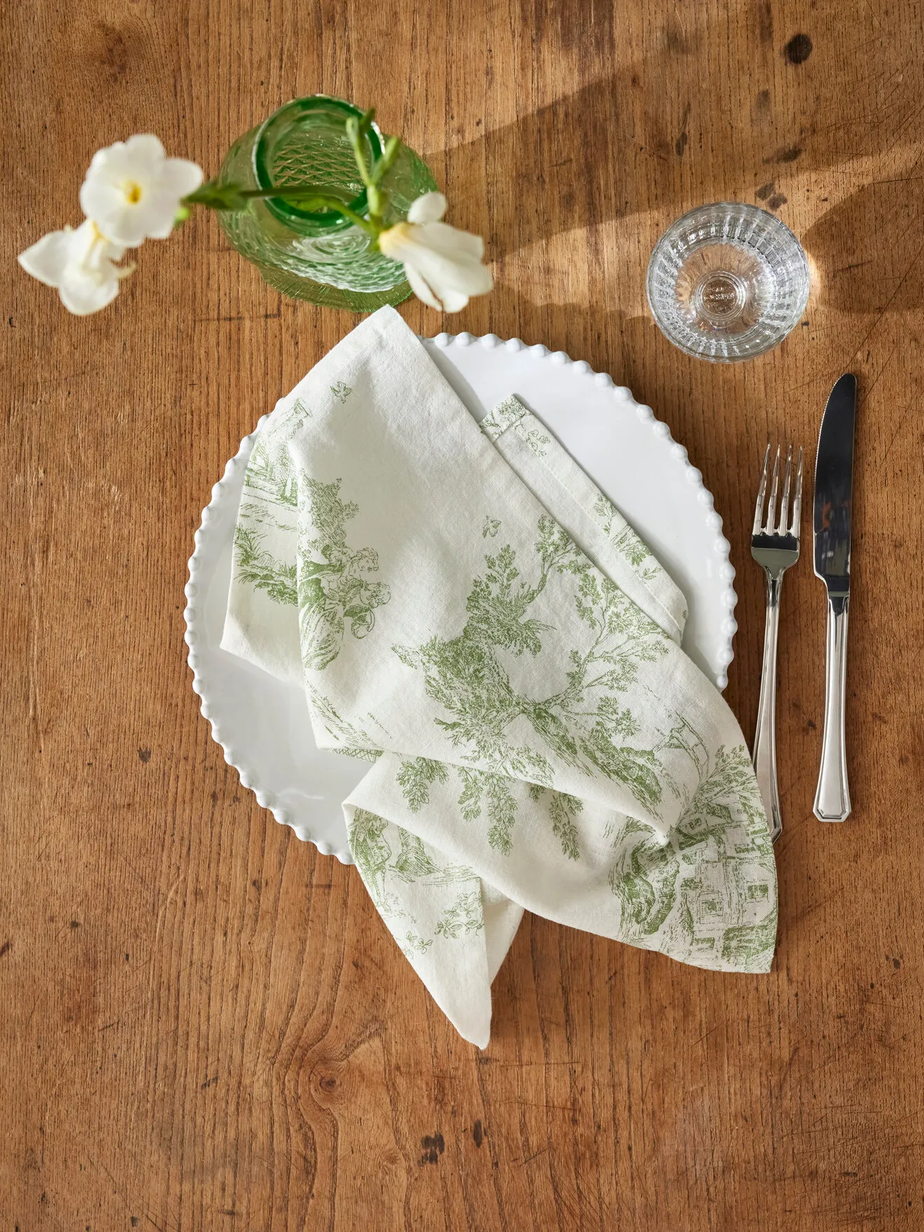 Serviette de table esprit jouy en coton tramé par lot de 4 Vert