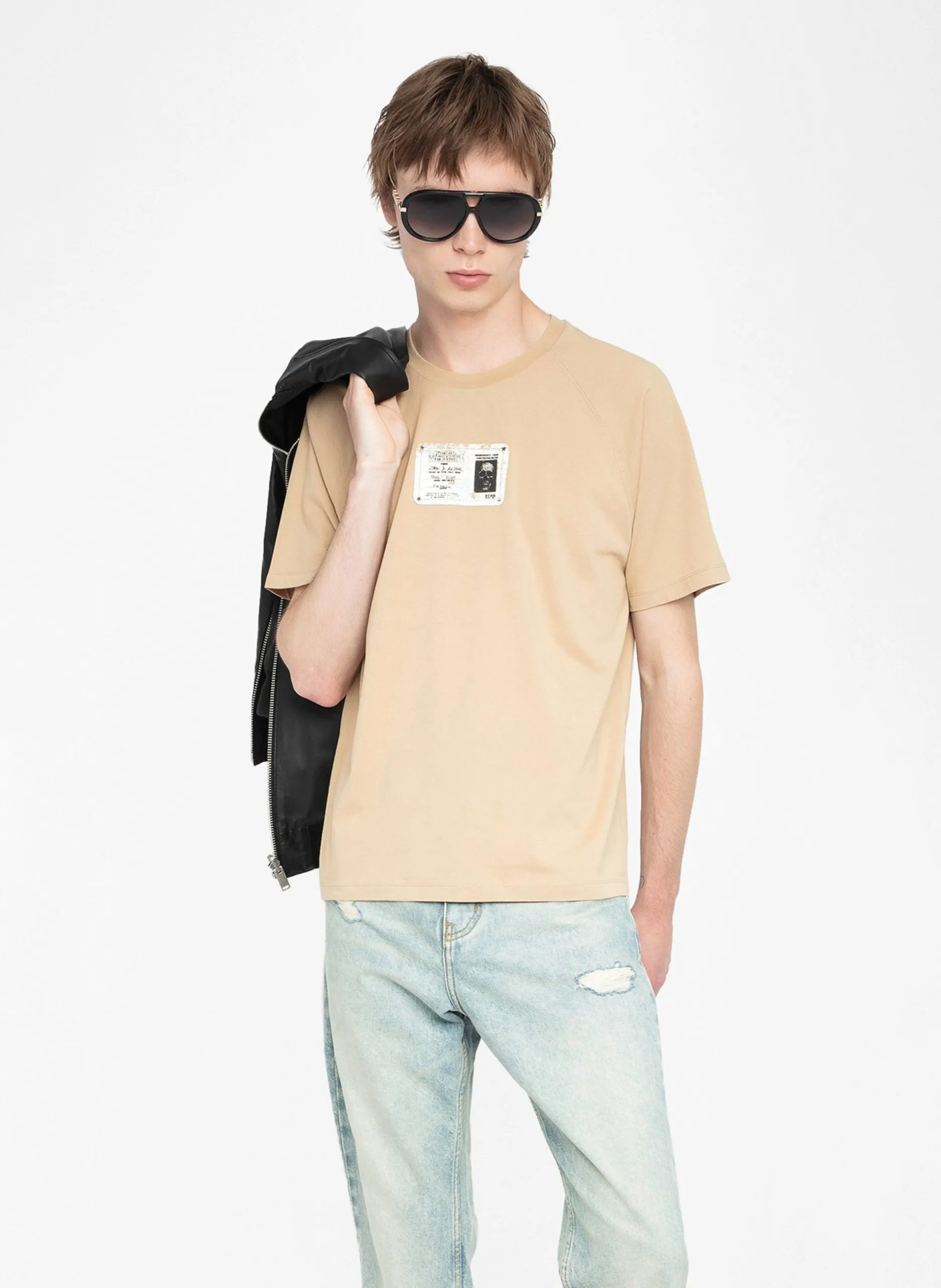 Tee-shirt col rond en coton Beige TORRY