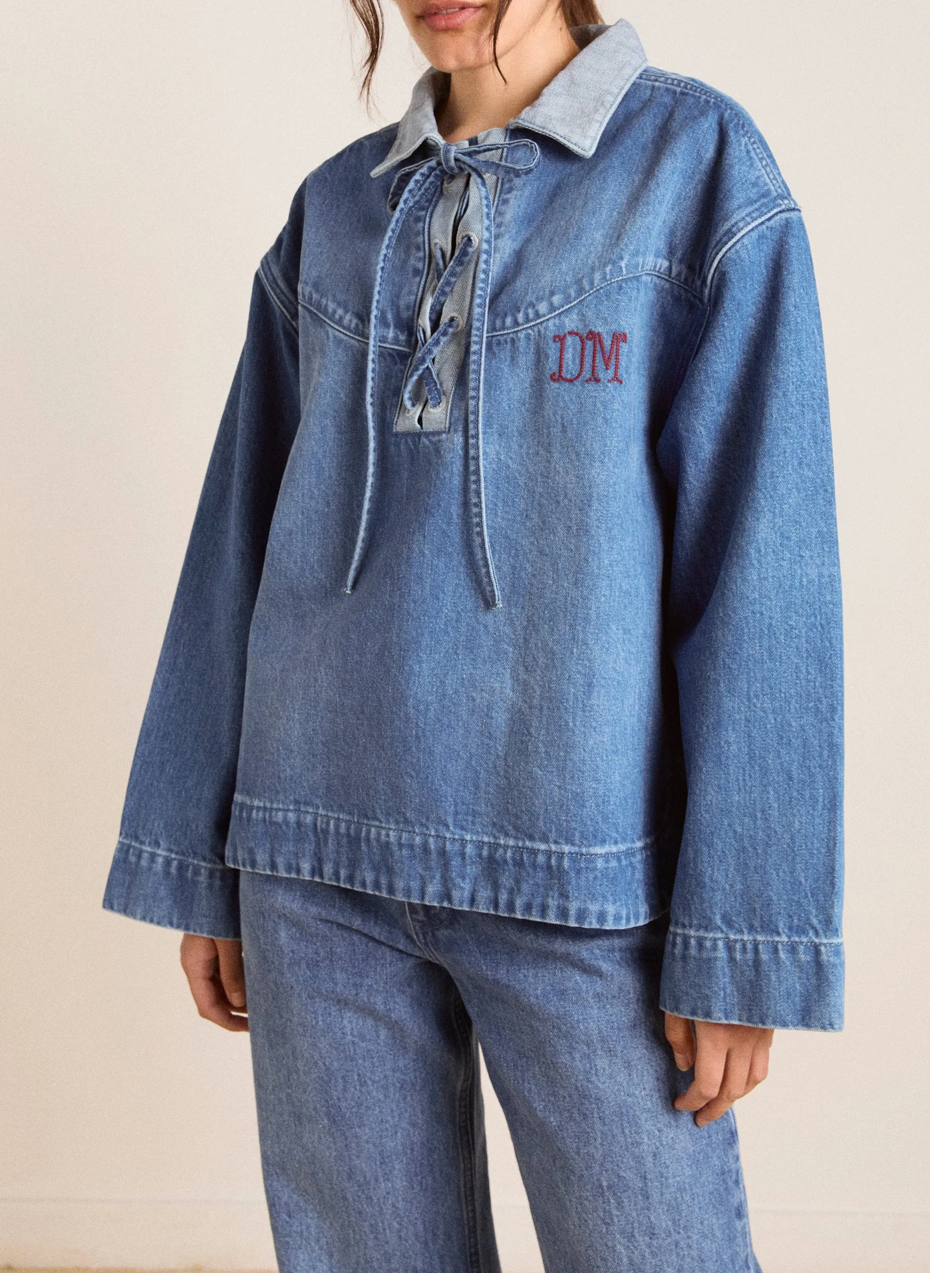 Blouse à lacets en denim Bleu SCARLETT RUGBY