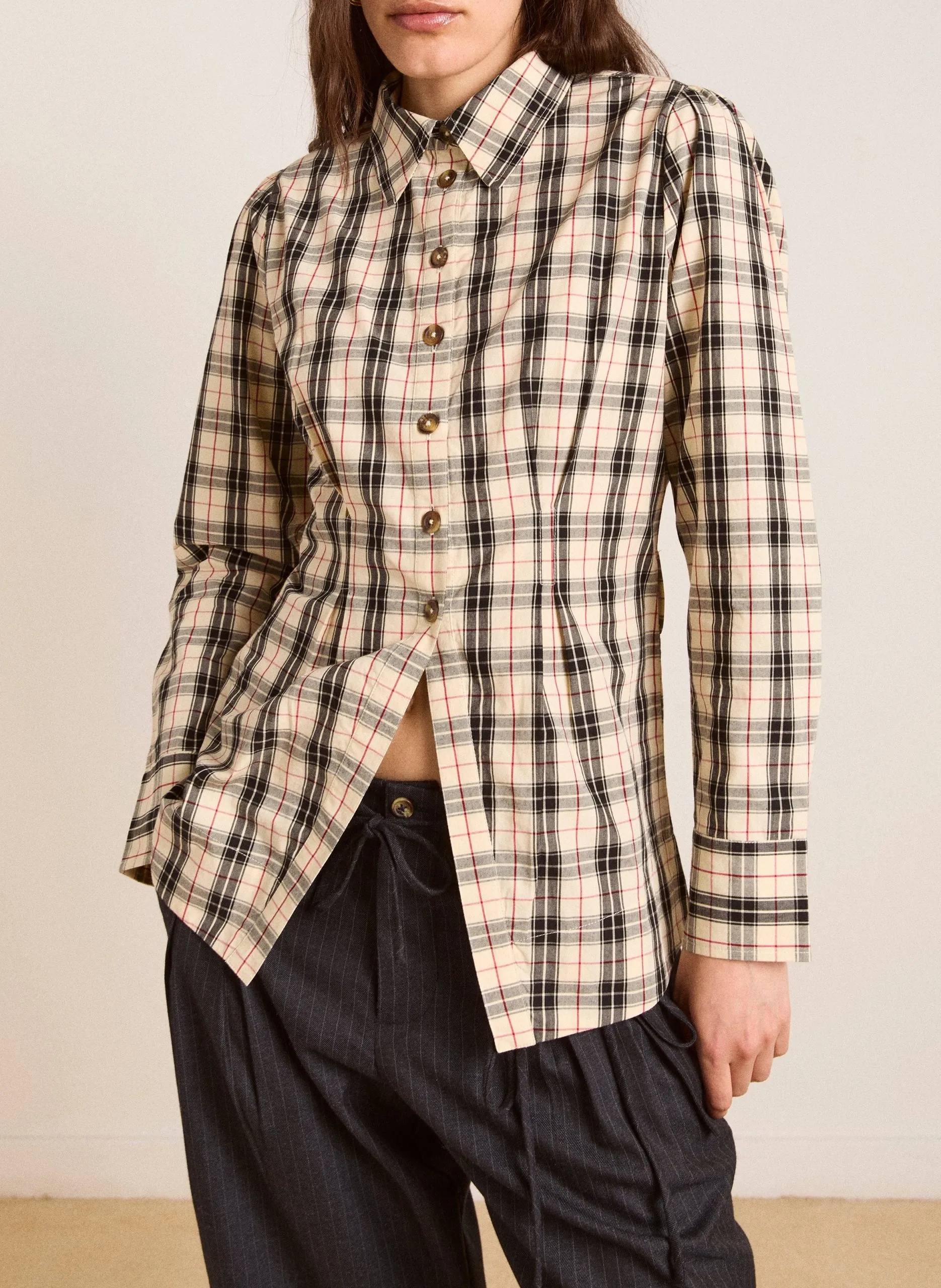 Chemise cintrée à carreaux en coton bio Jaune HARLEY