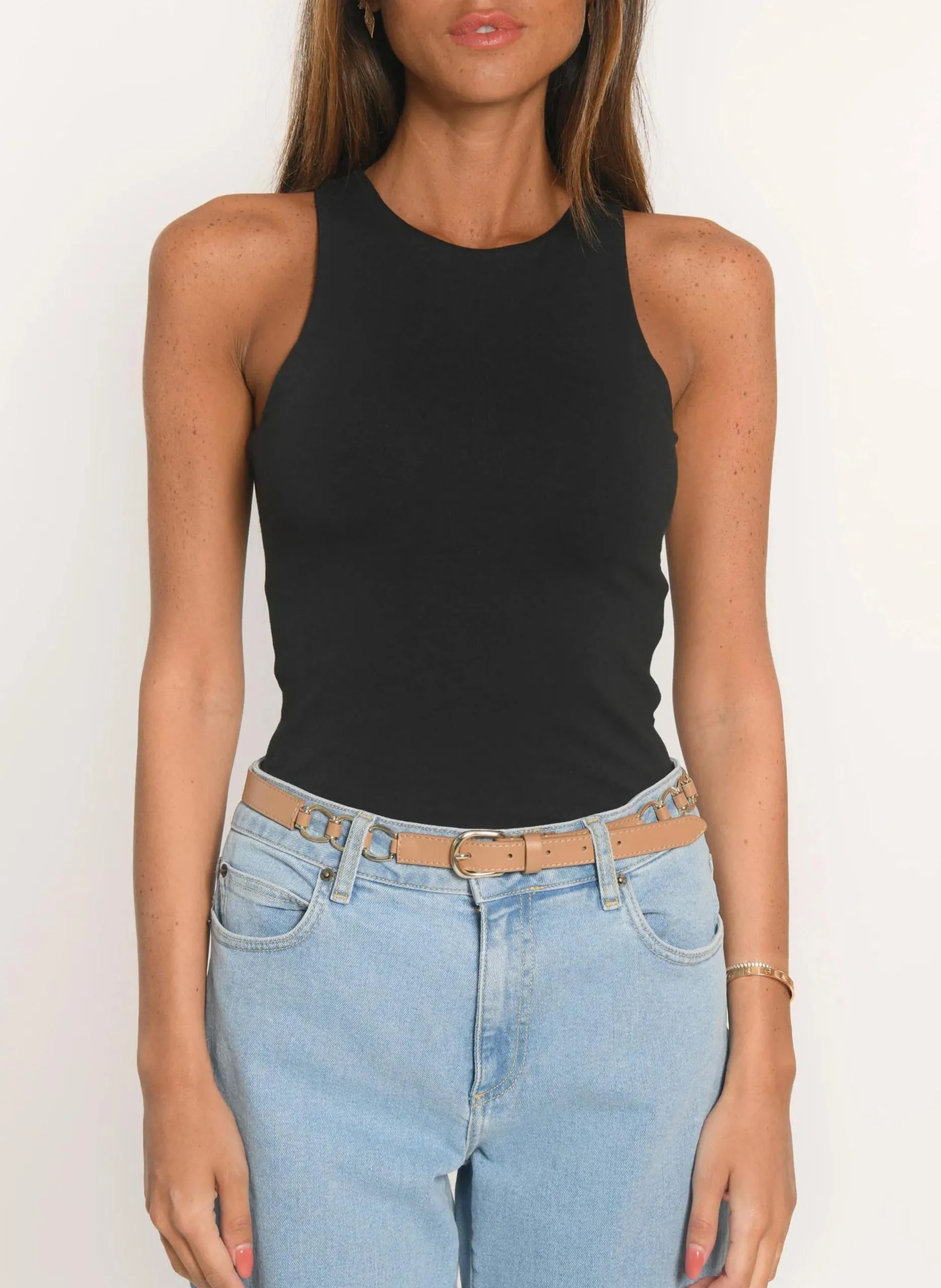 Débardeur col rond en coton mélangé Noir JULIETTE