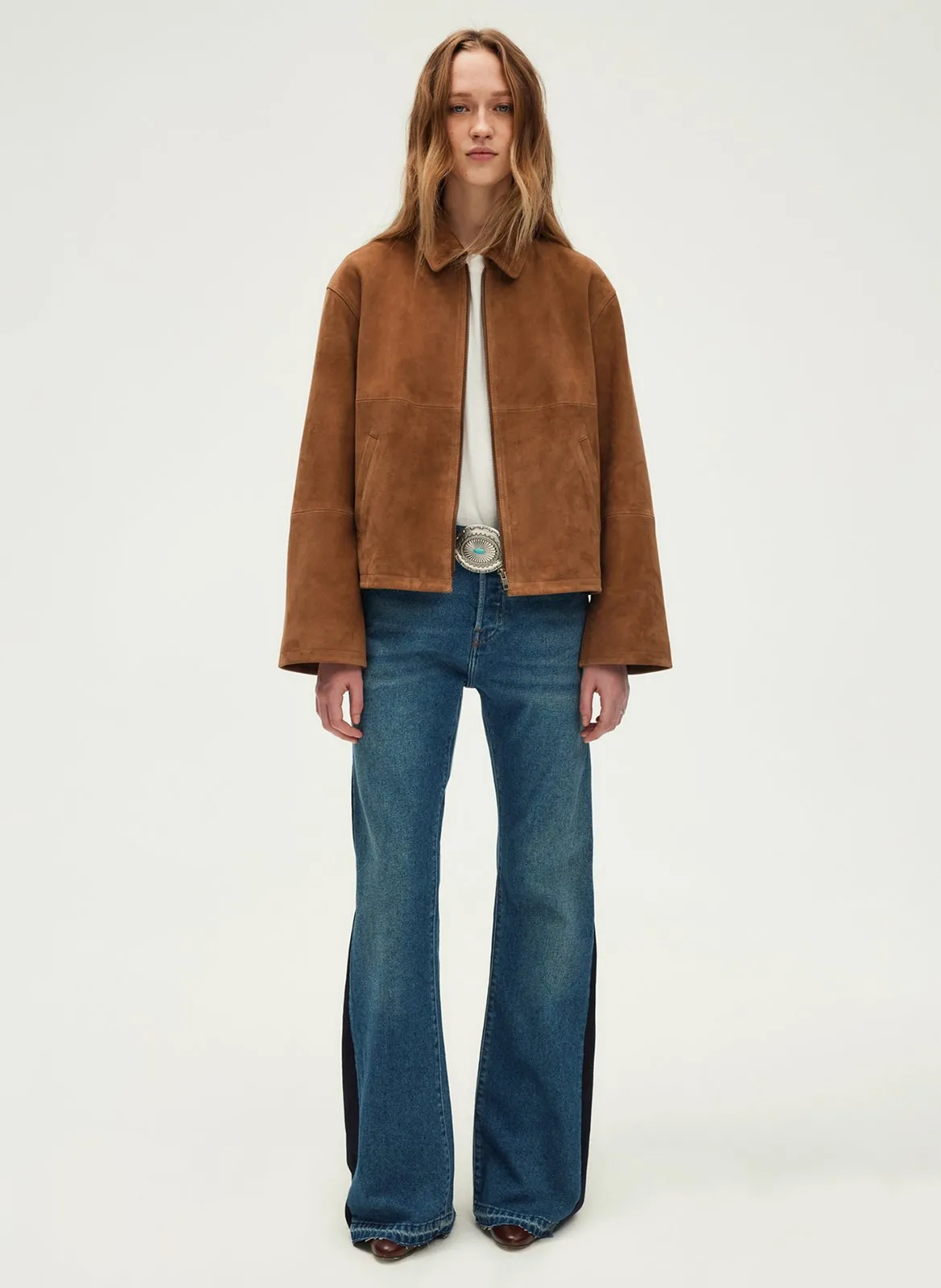 Veste col chemise en cuir Marron ROSELLA