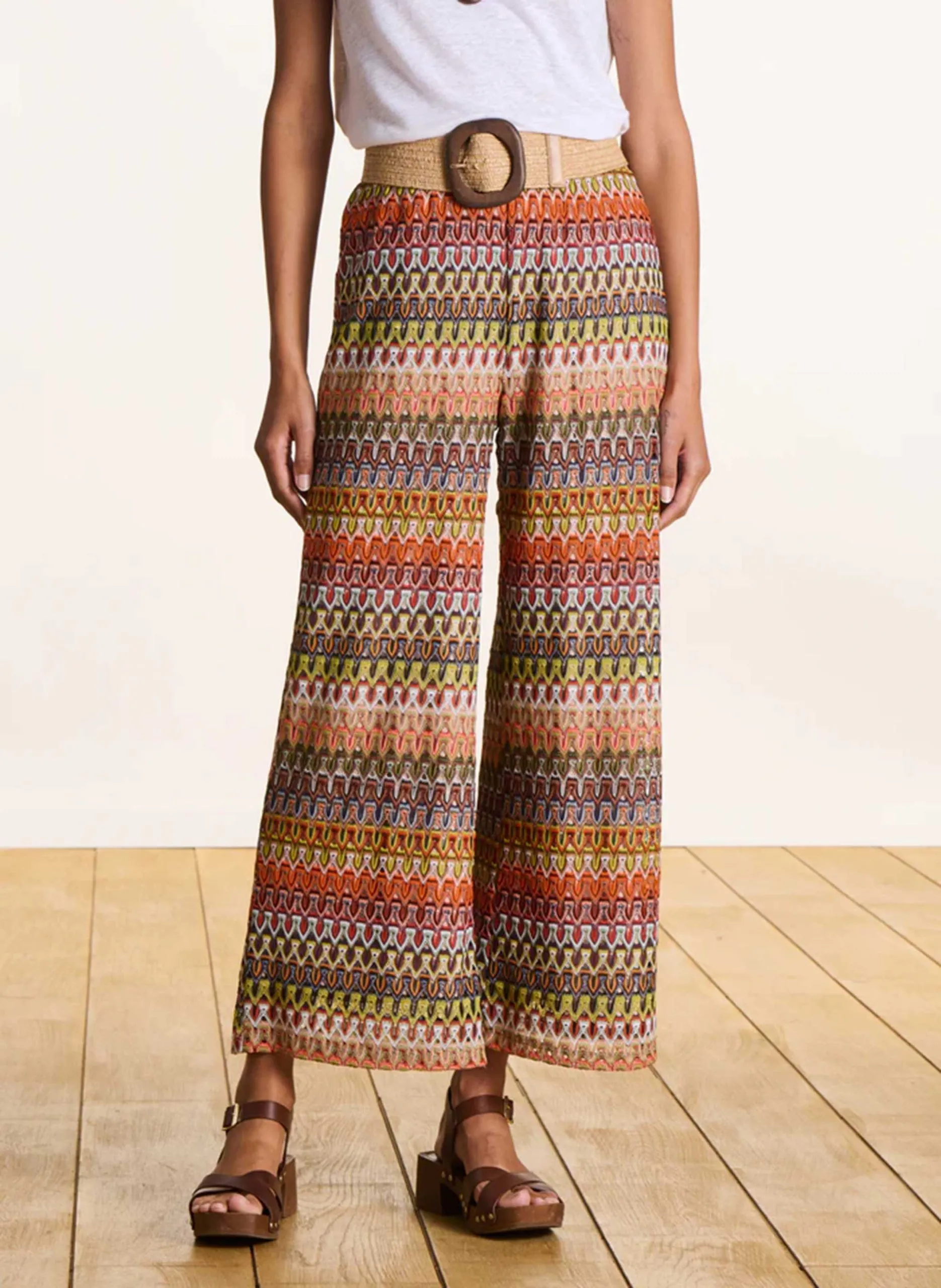 Pantalon large en crochet Vert