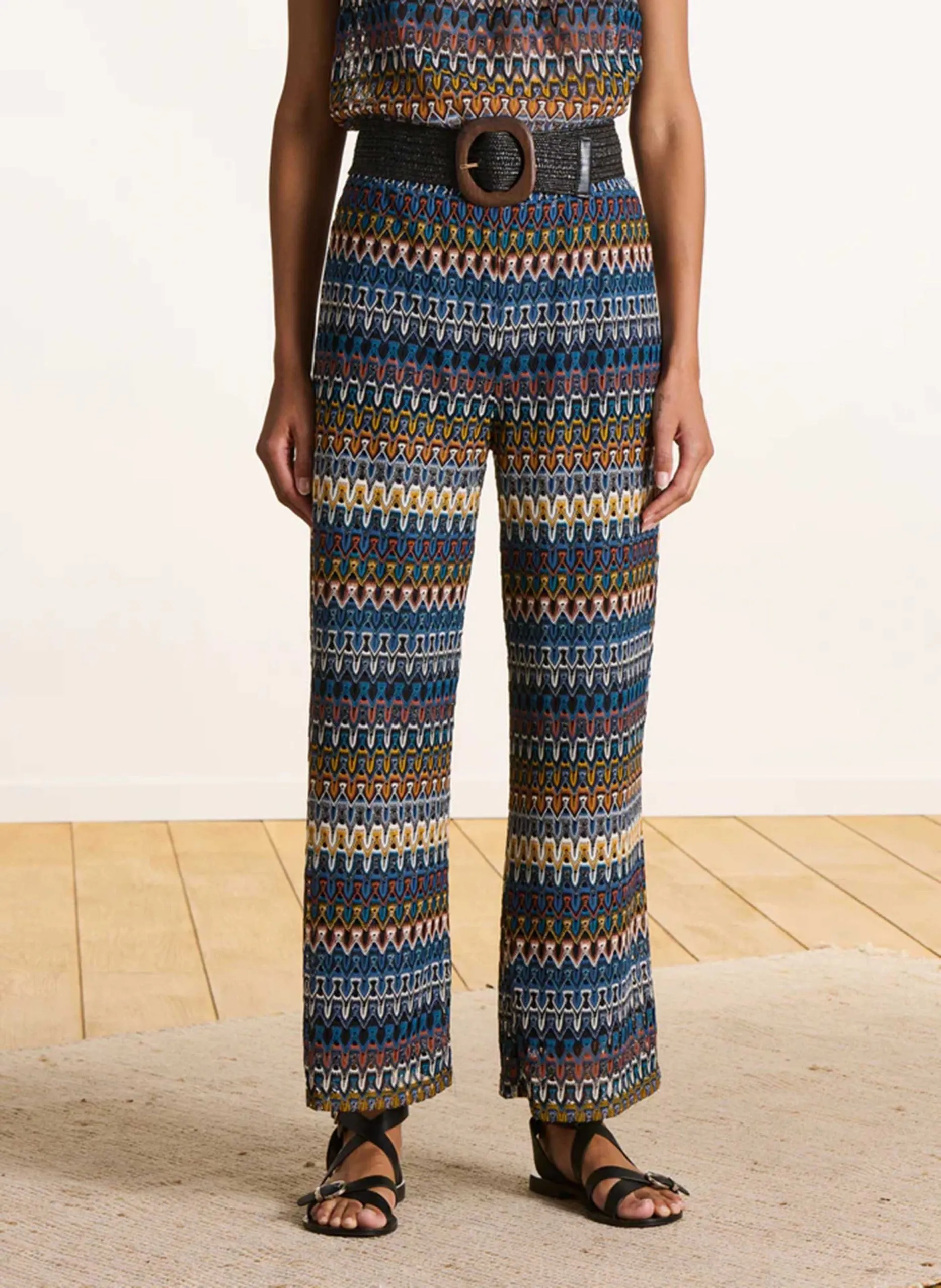 Pantalon large en crochet Bleu