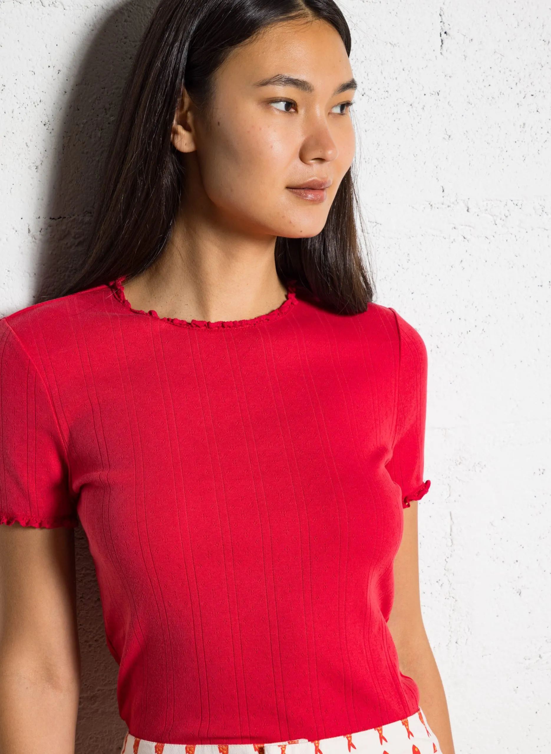 Tee-shirt col rond en coton bio Rouge TONINO