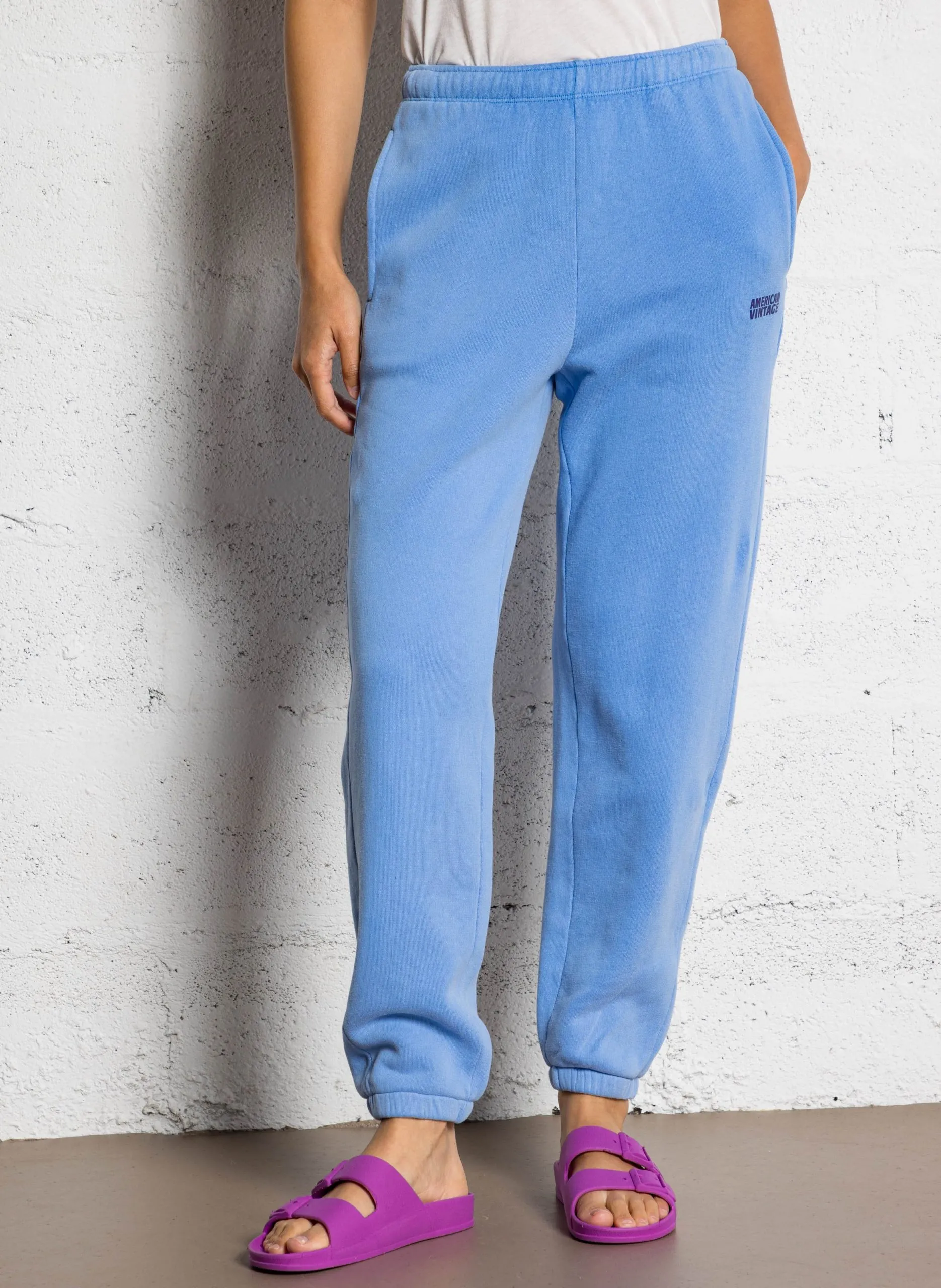 Jogging taille haute en coton mélangé Bleu IZUBIRD