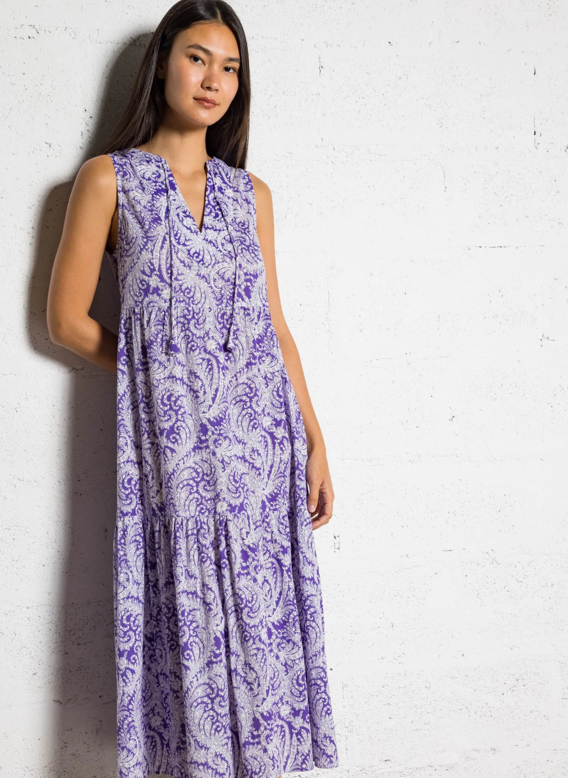 Robe midi col v imprimée Violet LIMA