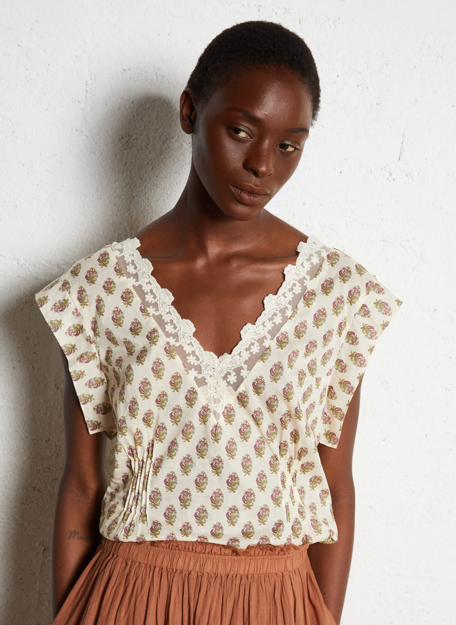 Blouse imprimée sans manches en coton bio Multicolore CHIRINE