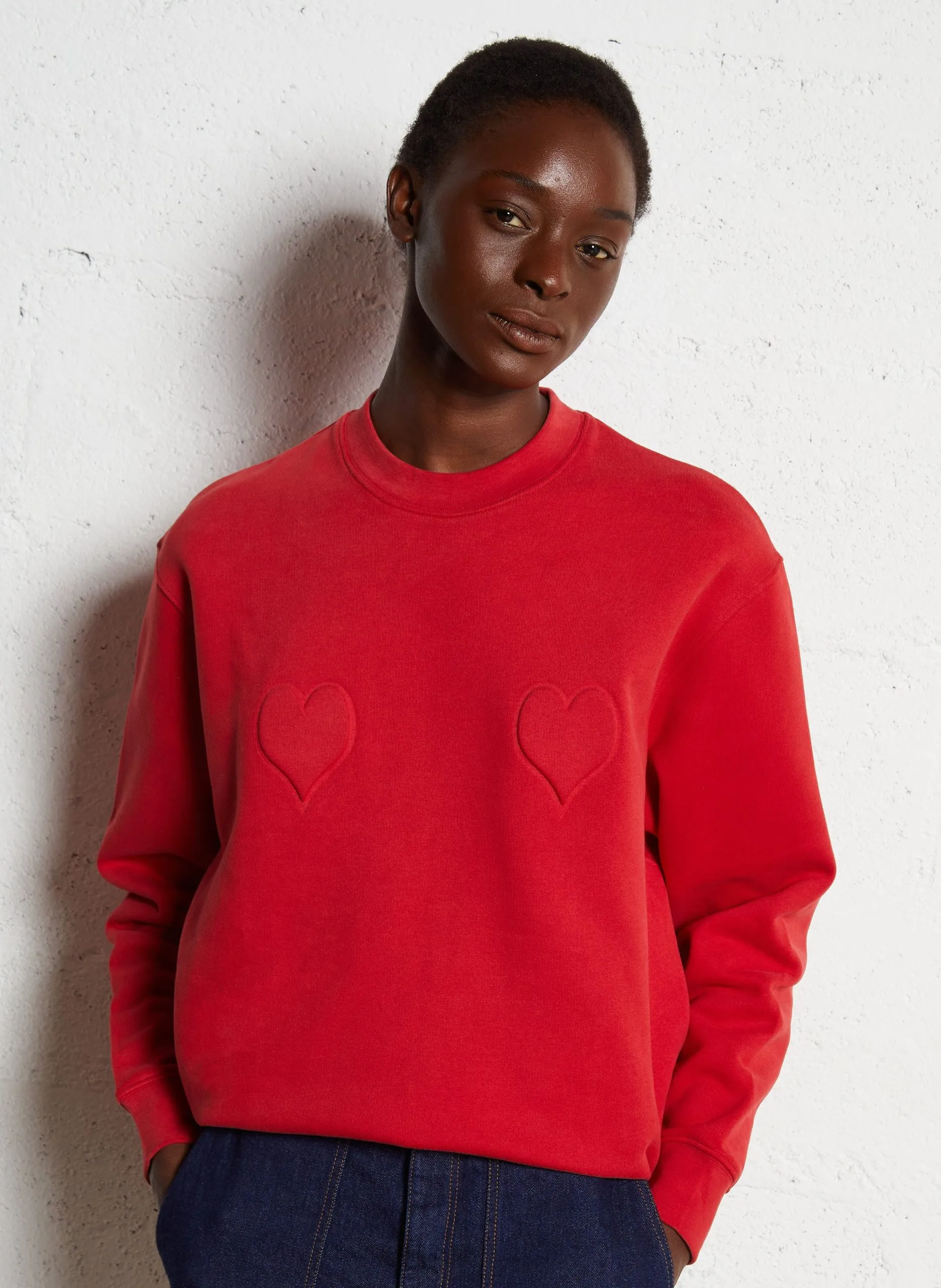 Sweat col rond en coton Rouge AXELLE