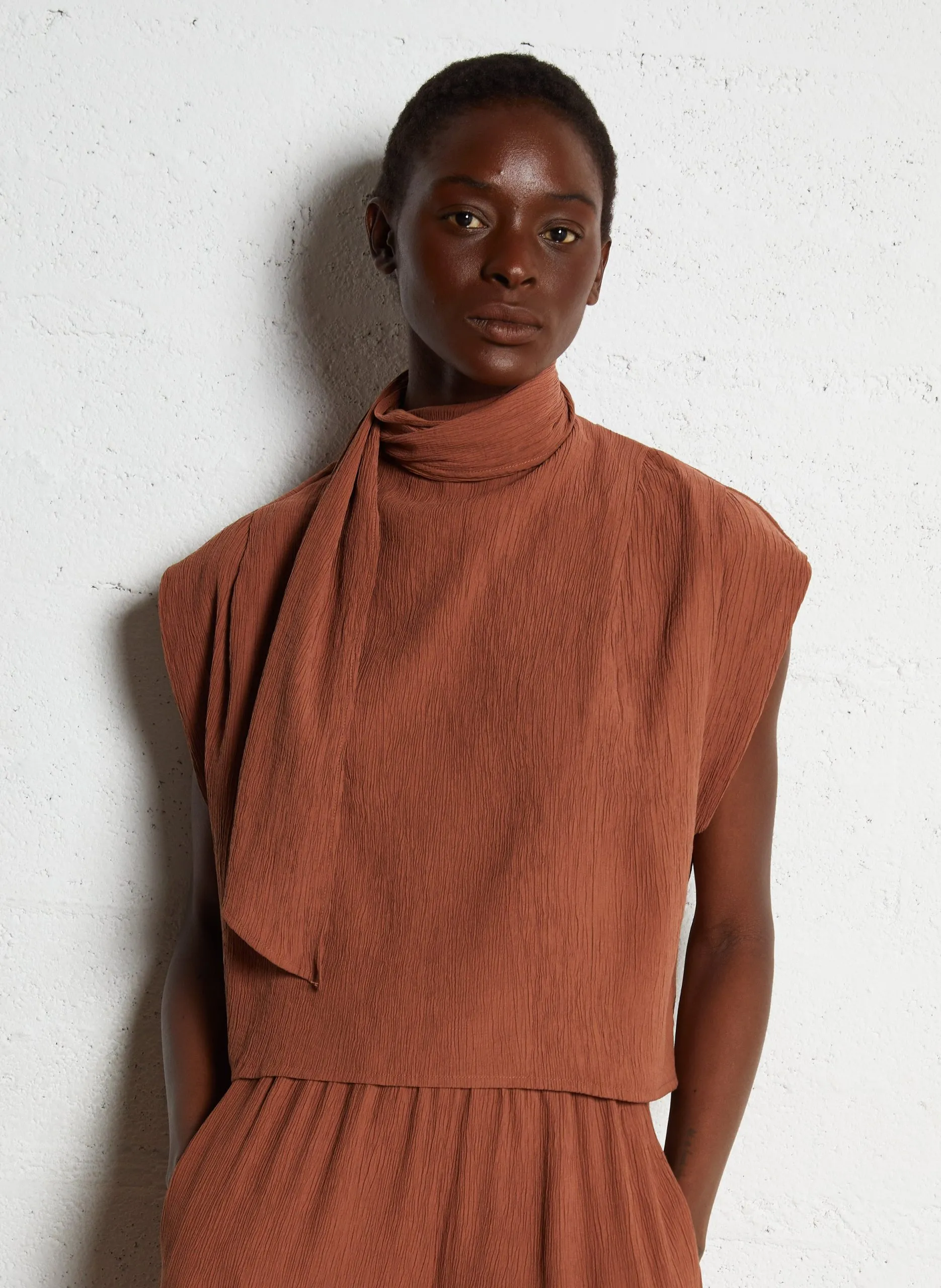 Top col asymétrique Marron