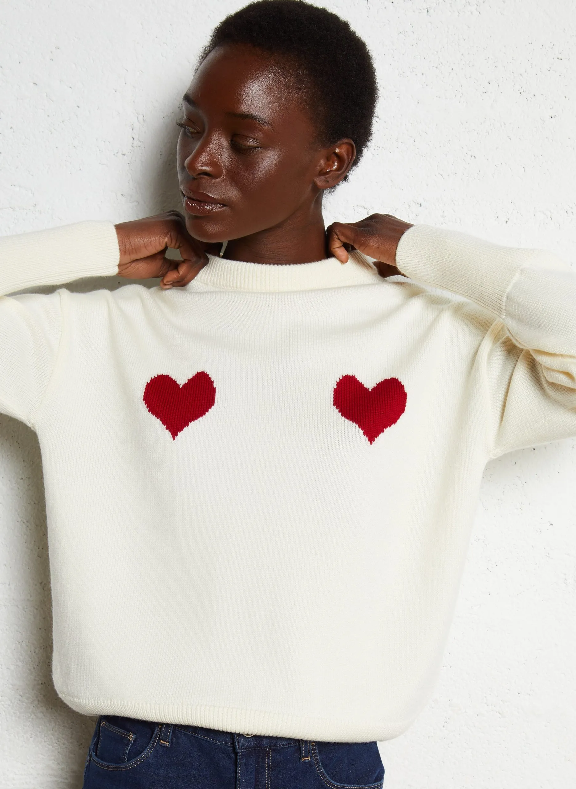 Pull col rond en laine Blanc COME