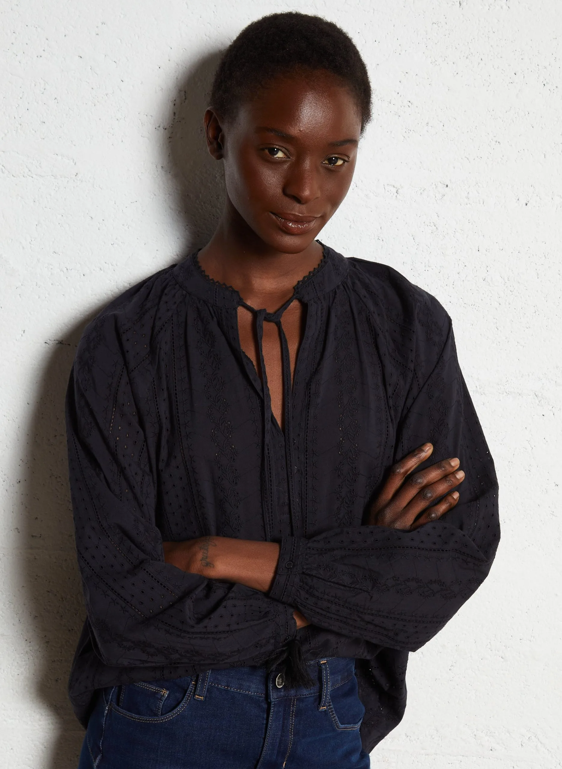 Blouse droite en coton Bleu TOBALO