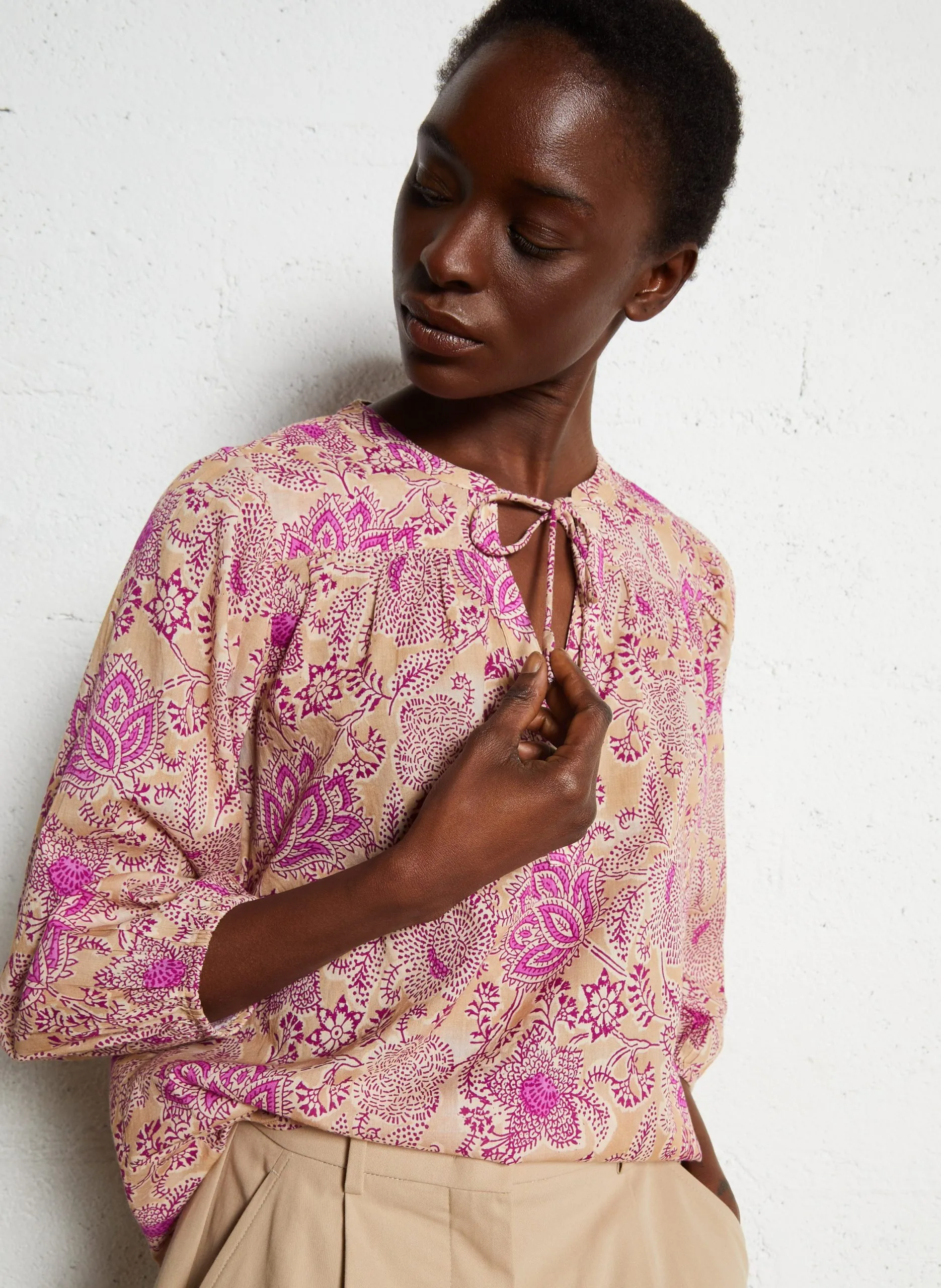 Top col tunisien imprimé Violet CHARMEUSE