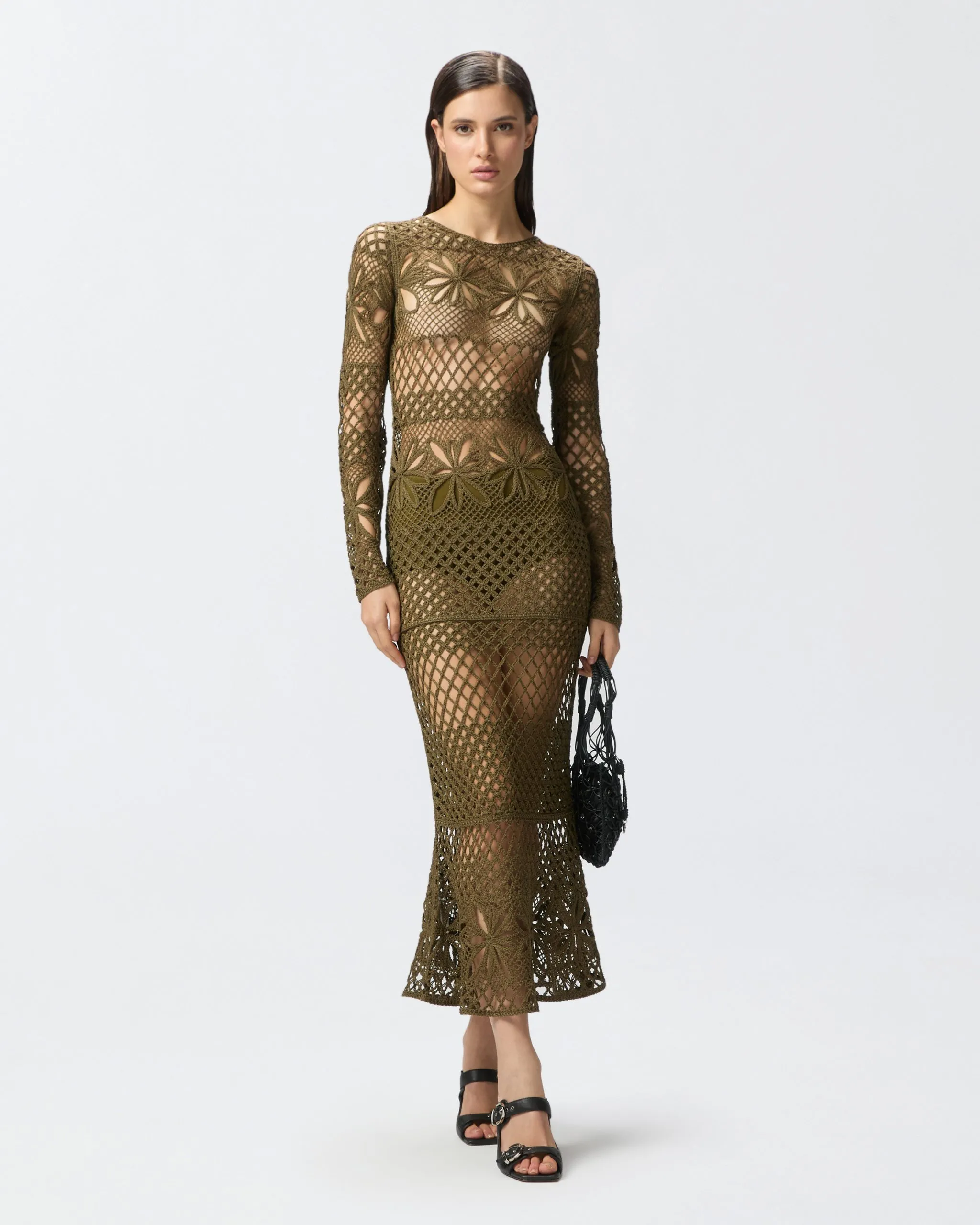 Robe longue en crochet ajouré Vert