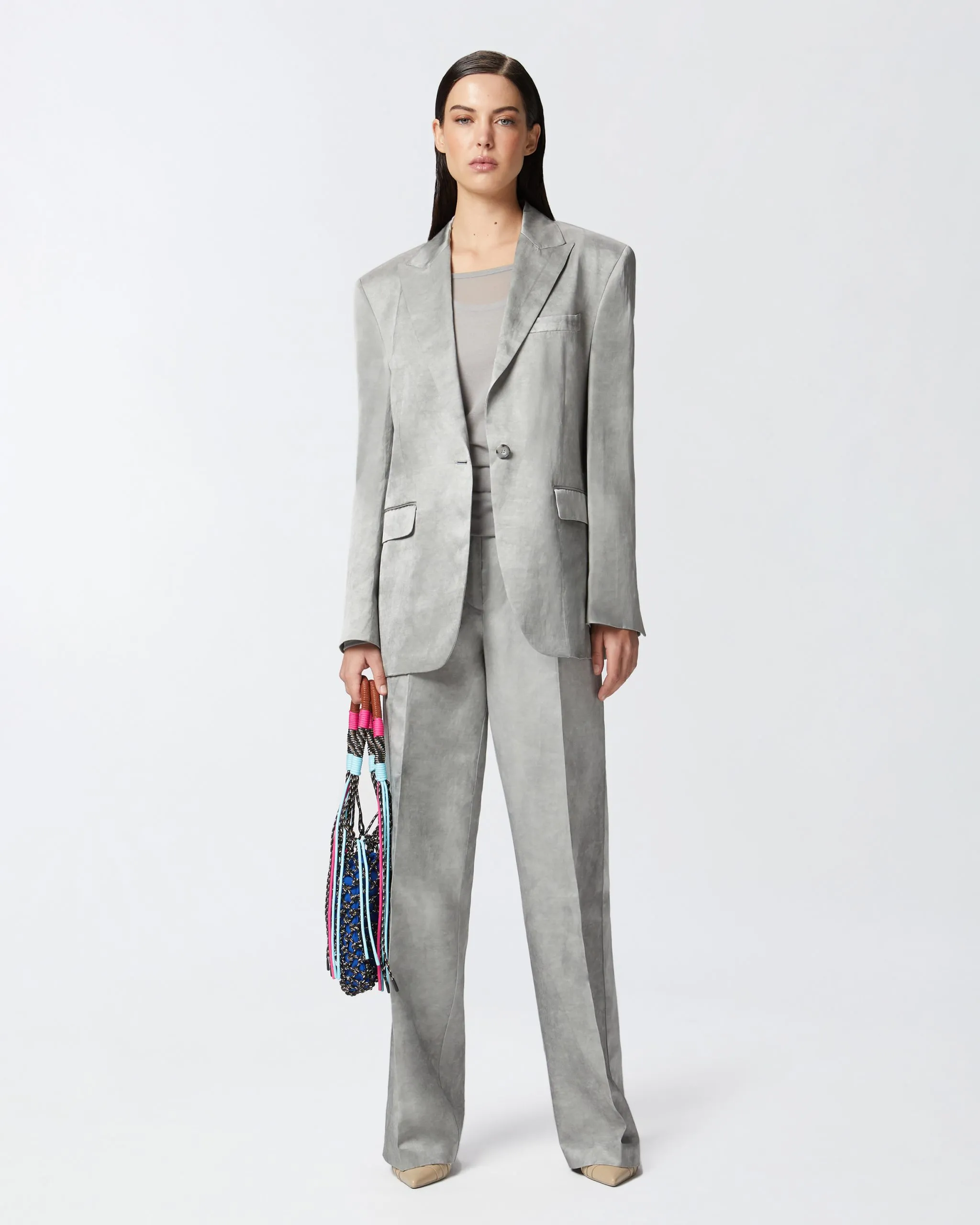 Pantalon large élégant en satin délavé Gris