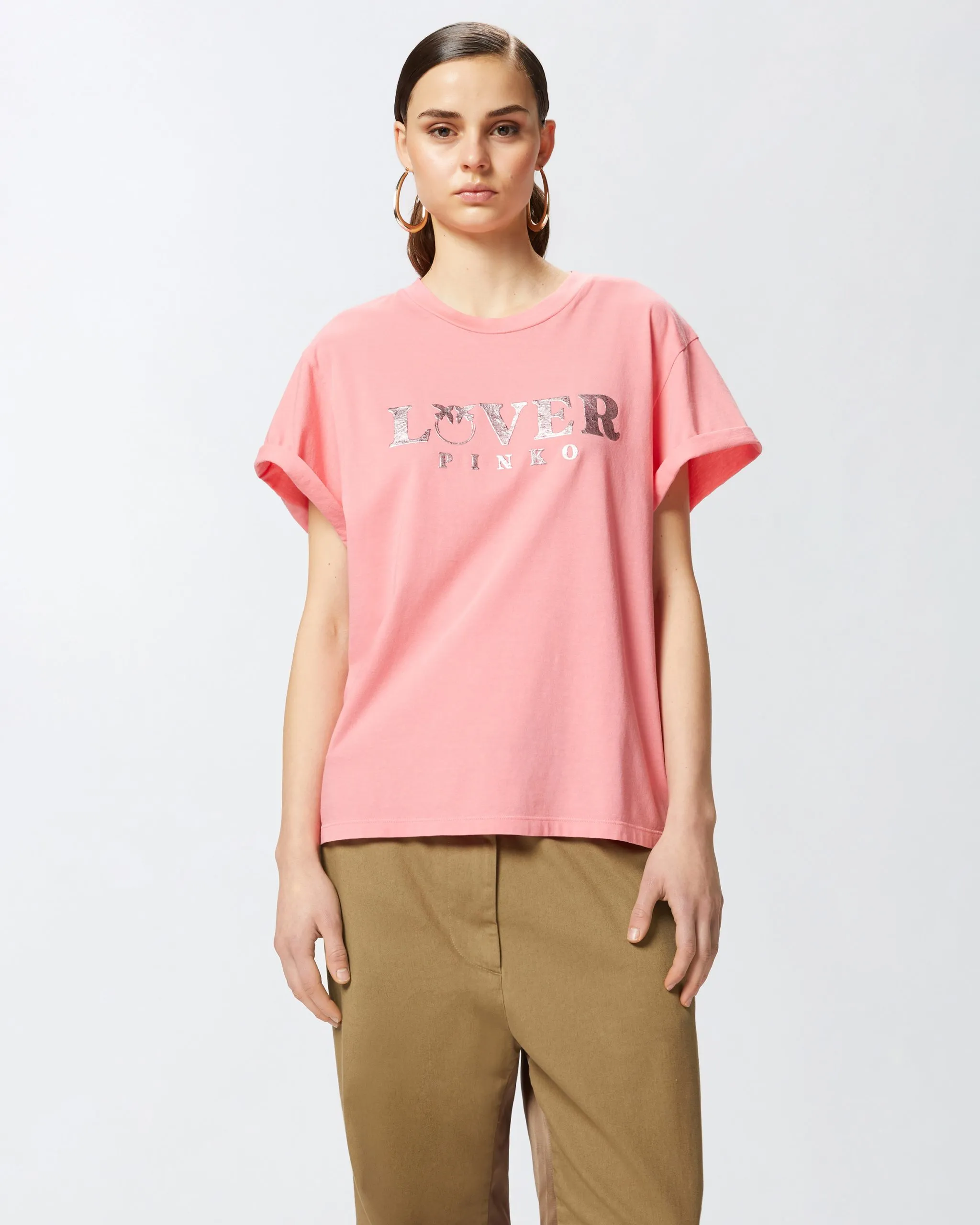 T-shirt à imprimé métallique sur le devant Rouge