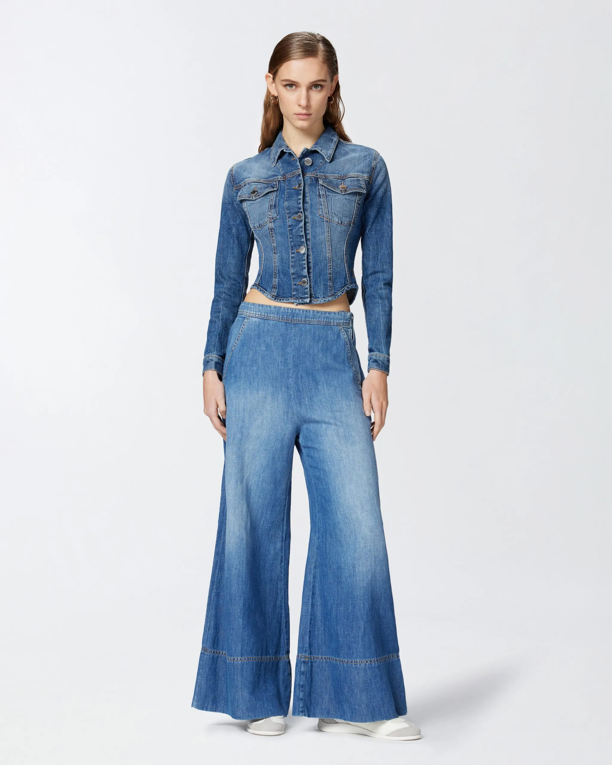 Jean palazzo en denim mélangé lin Bleu