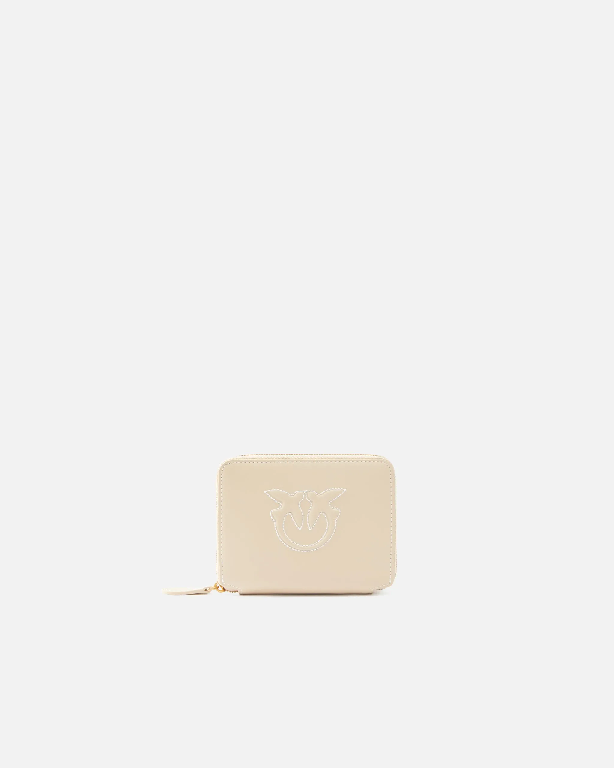 Petit portefeuille carré en cuir avec logo embossé Beige