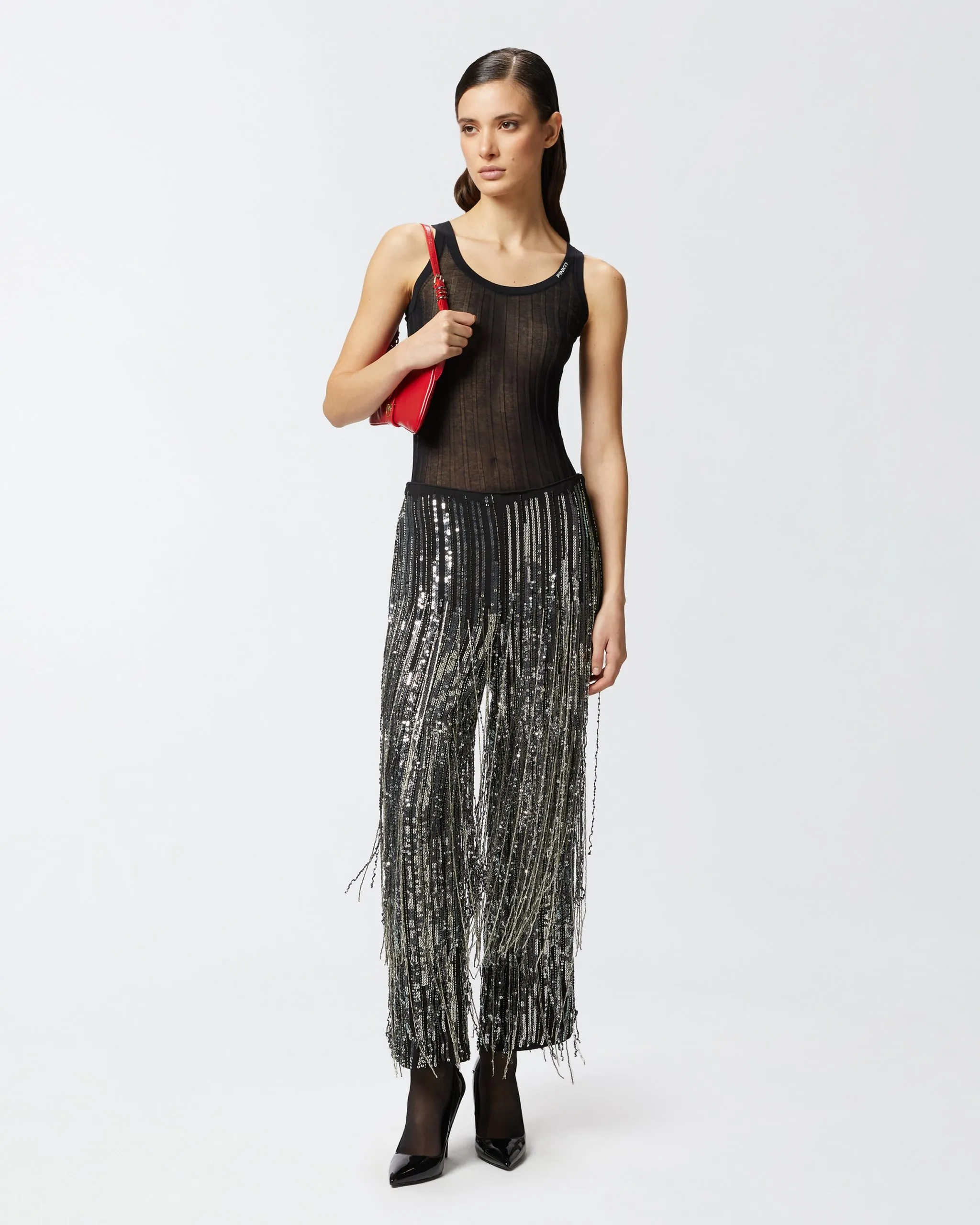 Pantalon élégant à franges et à paillettes Multicolore