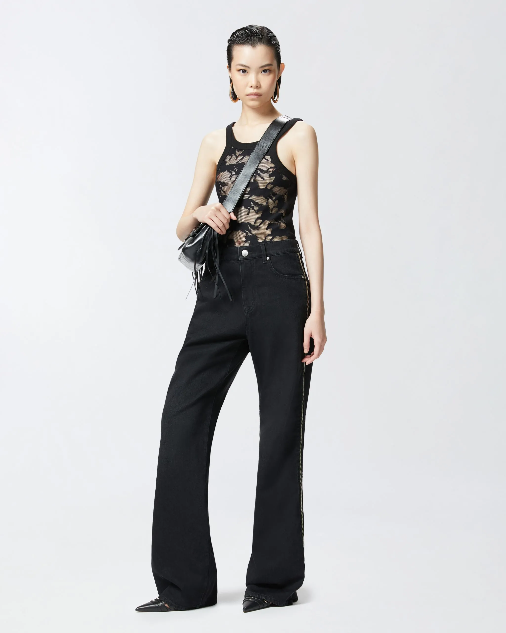 Jean large zippé sur les côtés Noir