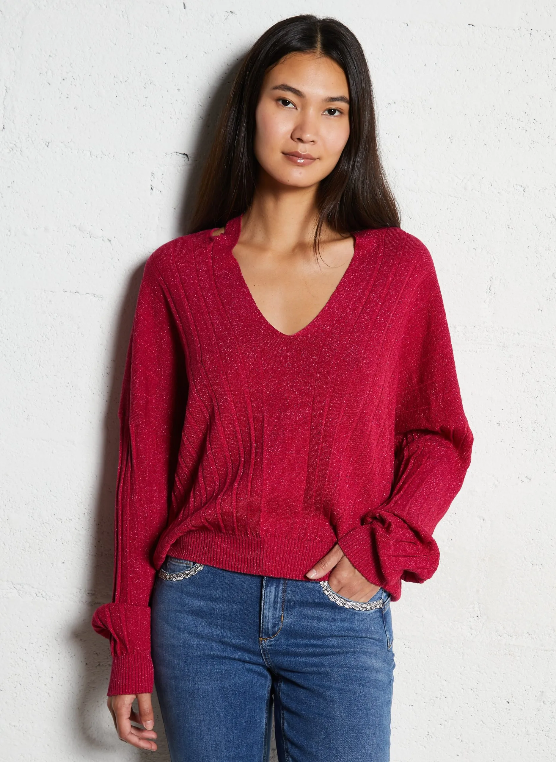 Pull droit en maille Rouge