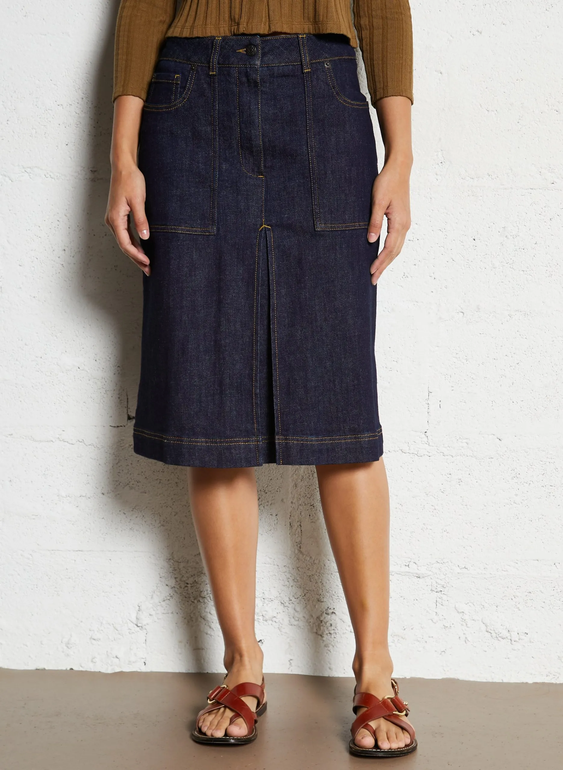 Jupe courte en denim de coton mélangé Bleu MIA