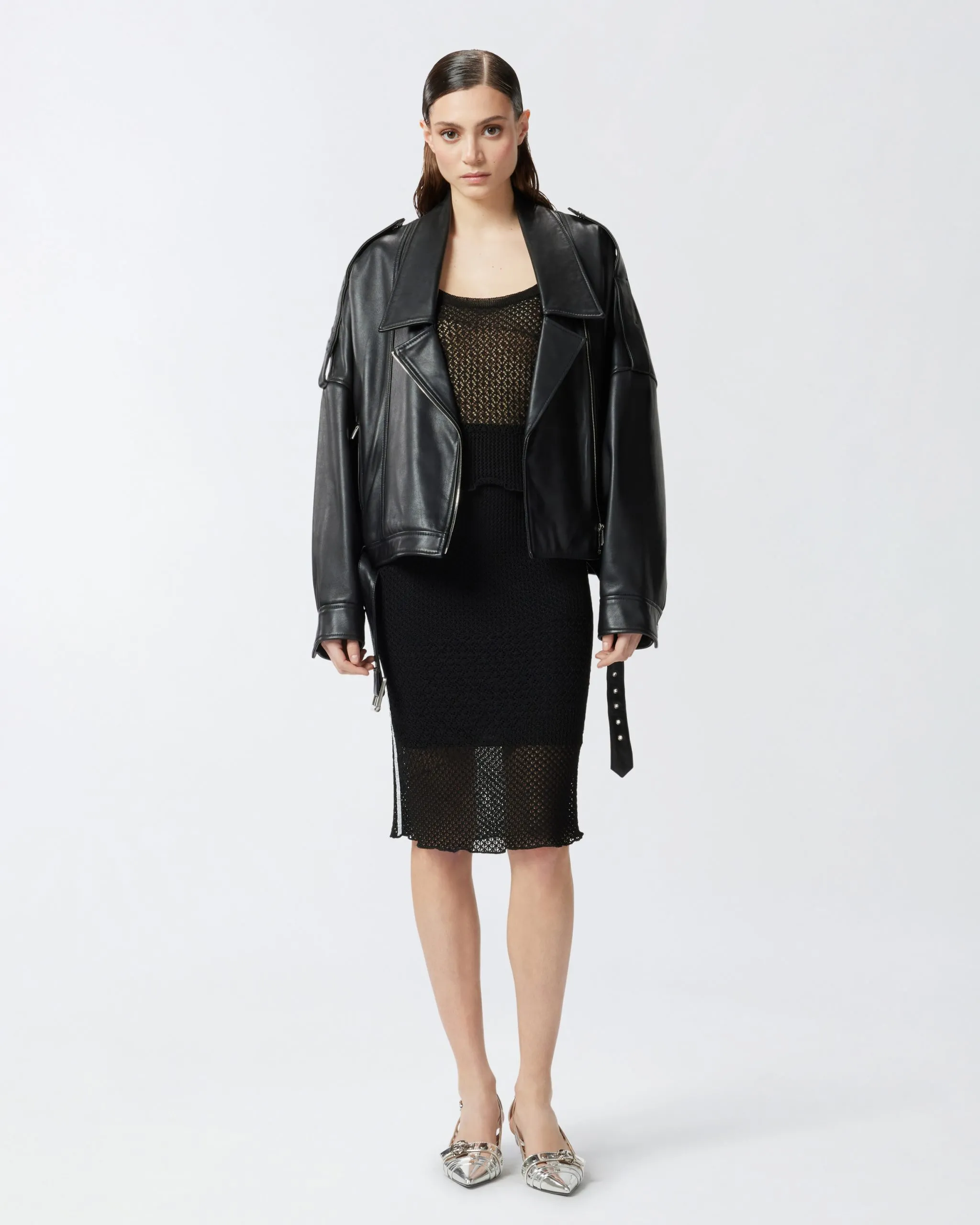 Jupe crayon en tricot ajouré Noir