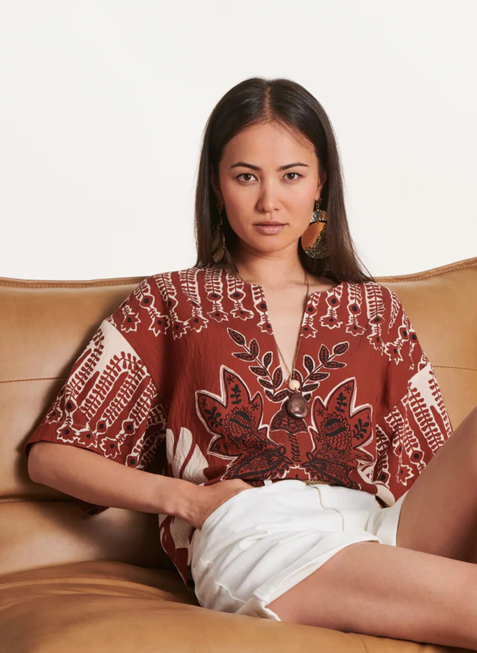 Top col V imprimé Multicolore