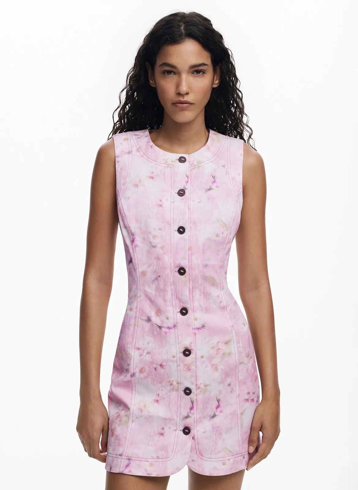 Robe courte col rond en coton mélangé Rouge