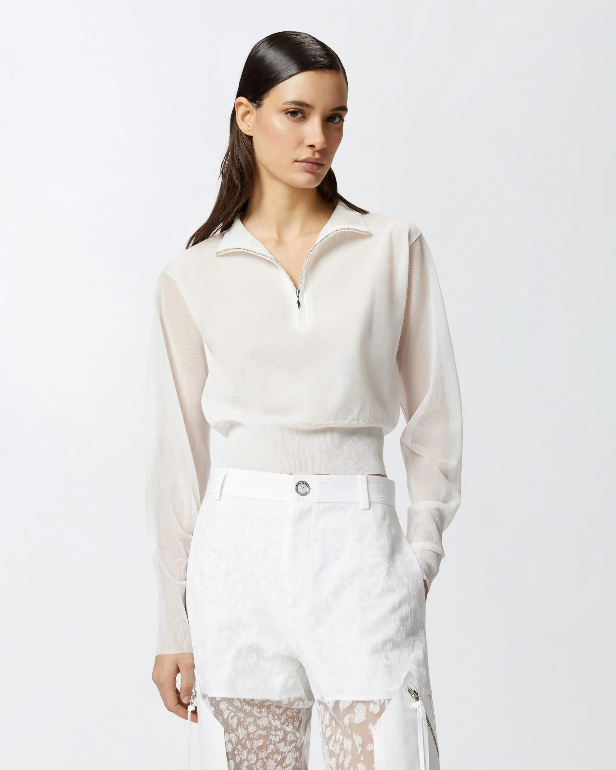 Pull semi-transparent à demi-zip reimagine pinko x patrick mcdowell Blanc