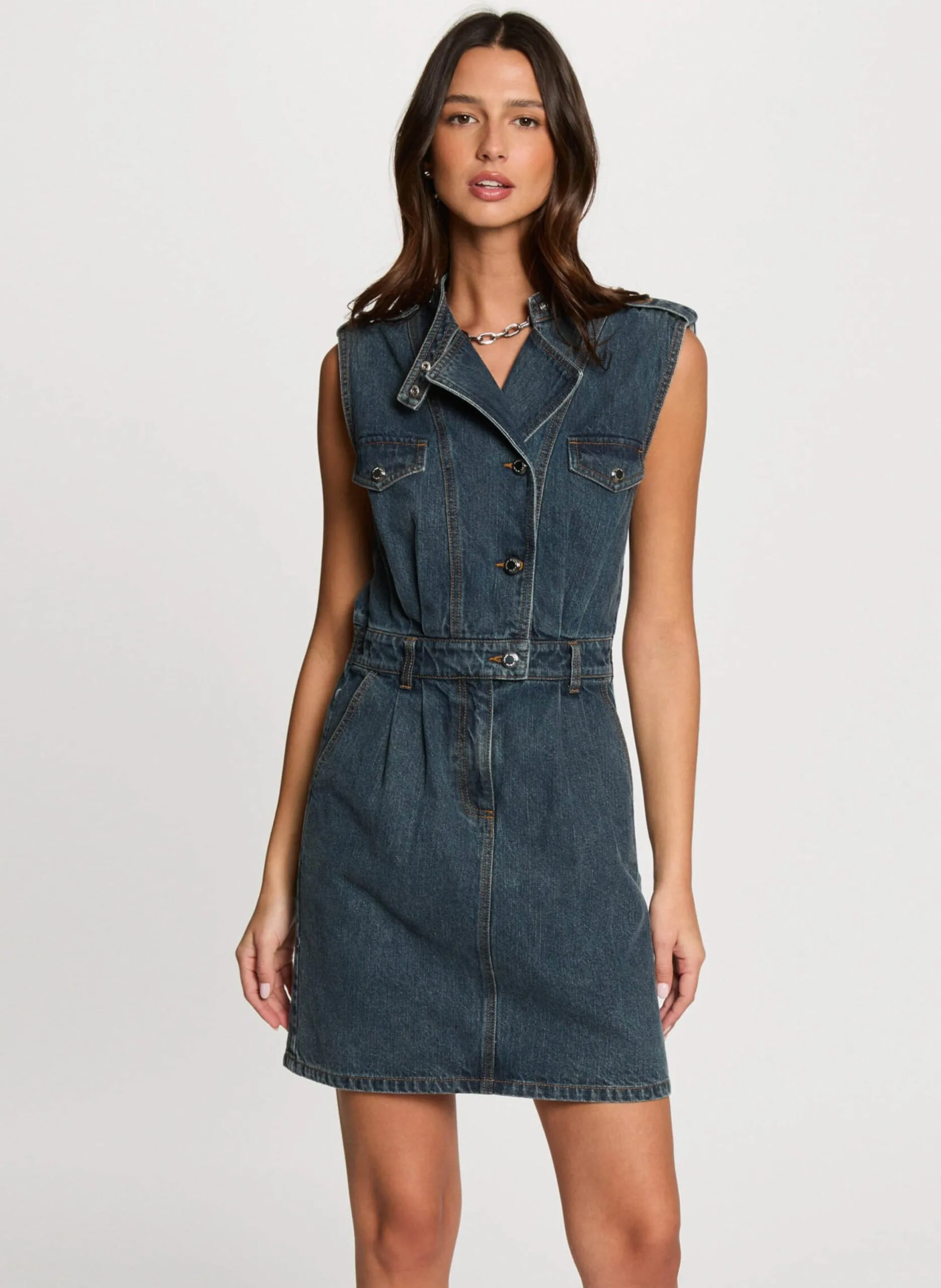 Robe courte col montant en denim Multicolore 252-RNAPA