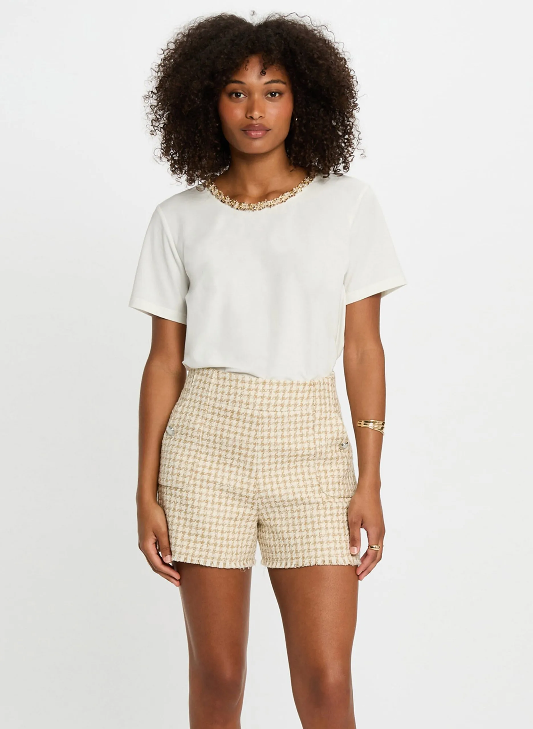 Tee-shirt col rond en coton mélangé Noir 252-DANY