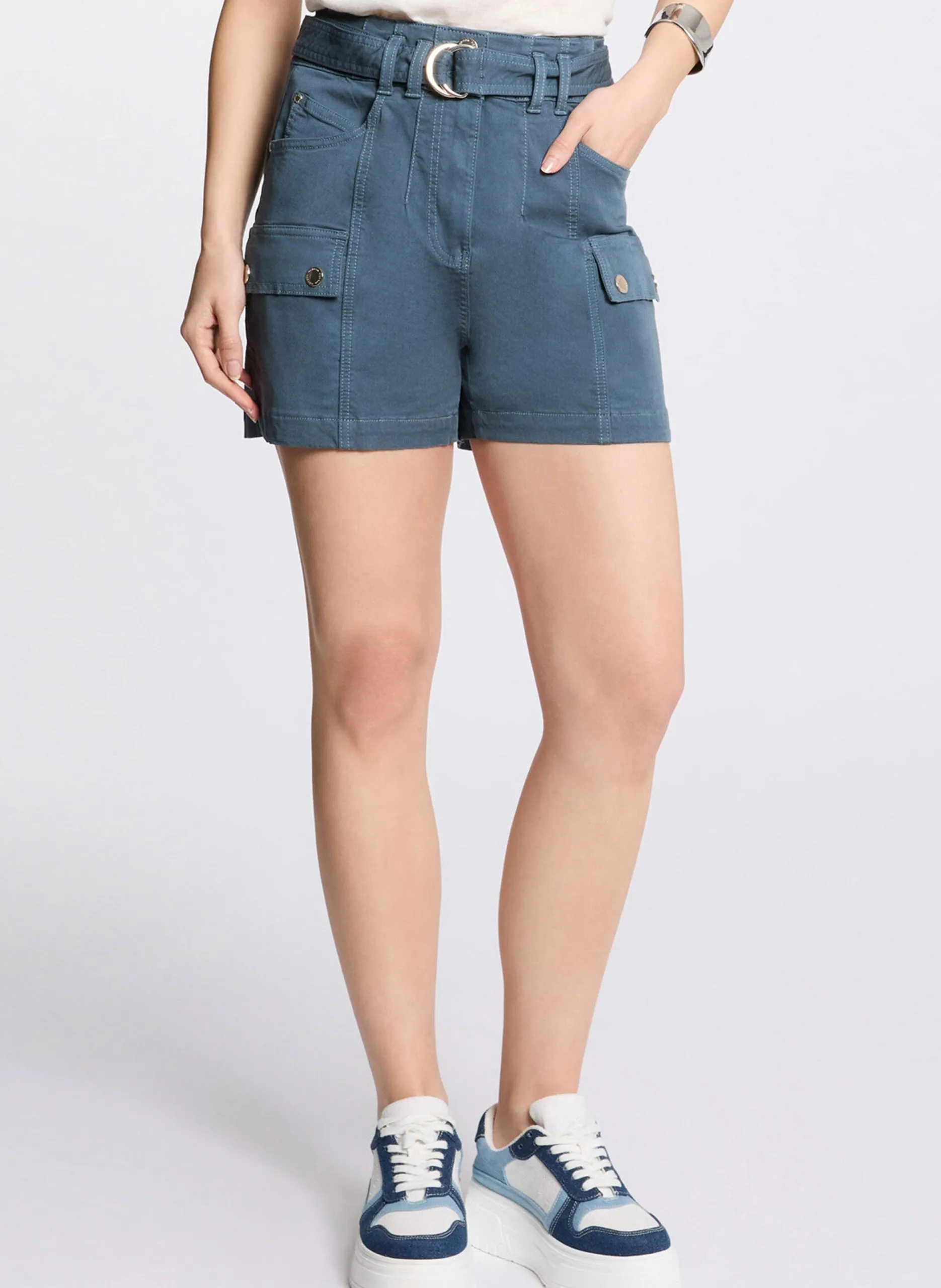 Short cargo en coton mélangé Bleu 252-SHITITO