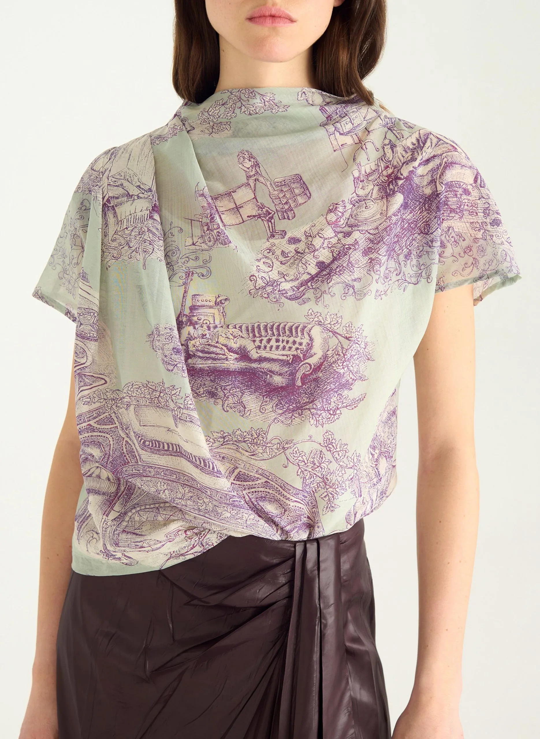 Top col montant en coton mélangé Vert