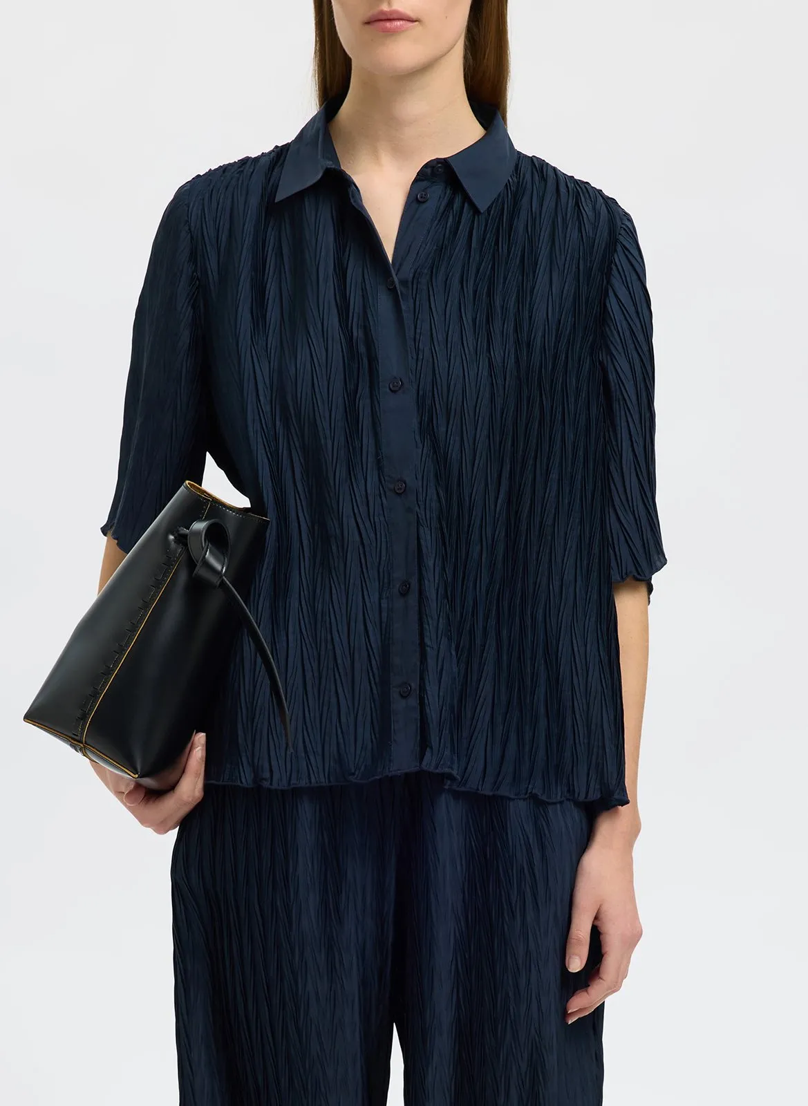 Chermise col classique plissée Bleu ELMA