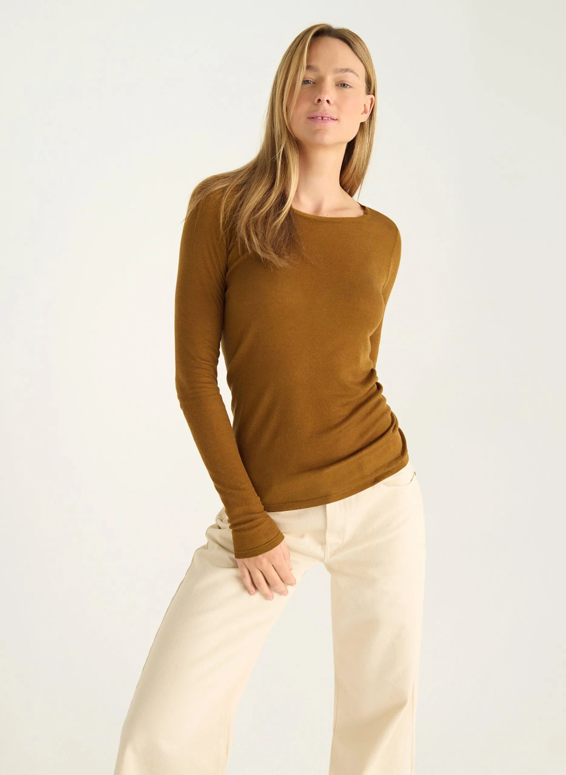 Tee-shirt manches longues uni Marron