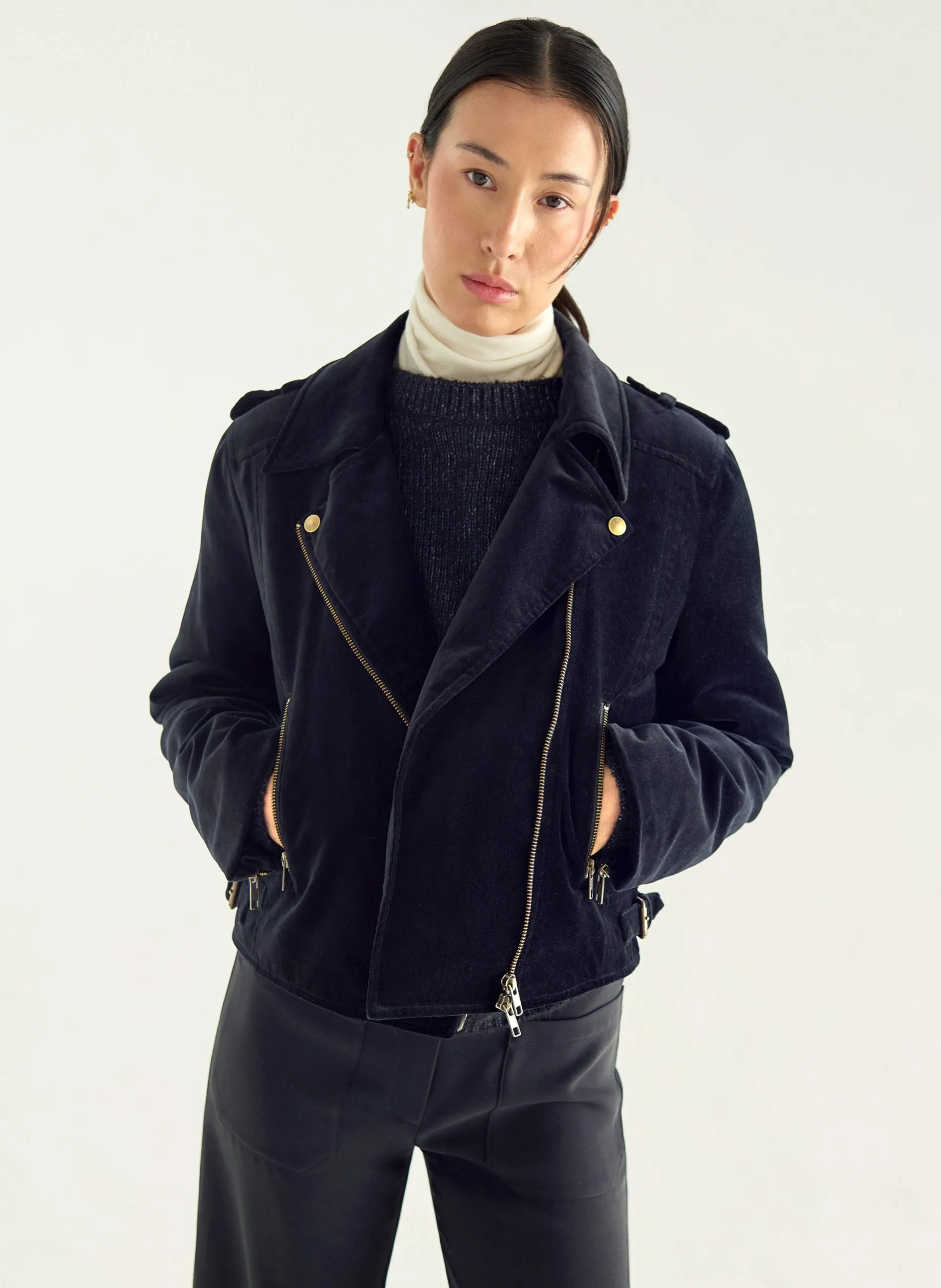 Veste droite col tailleur en coton Noir