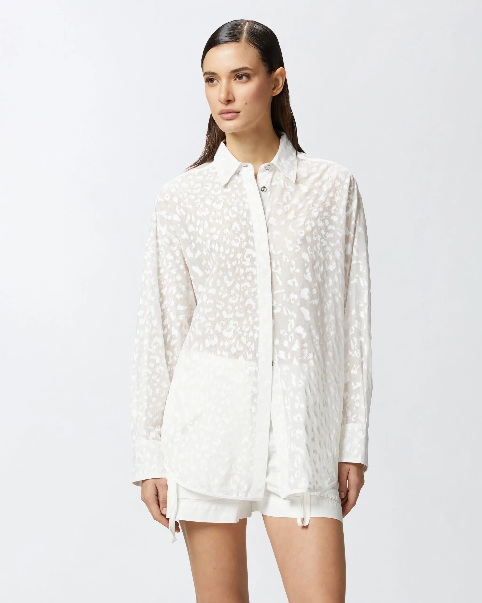 Chemise transparente en voile imprimé, mélange de soie Blanc