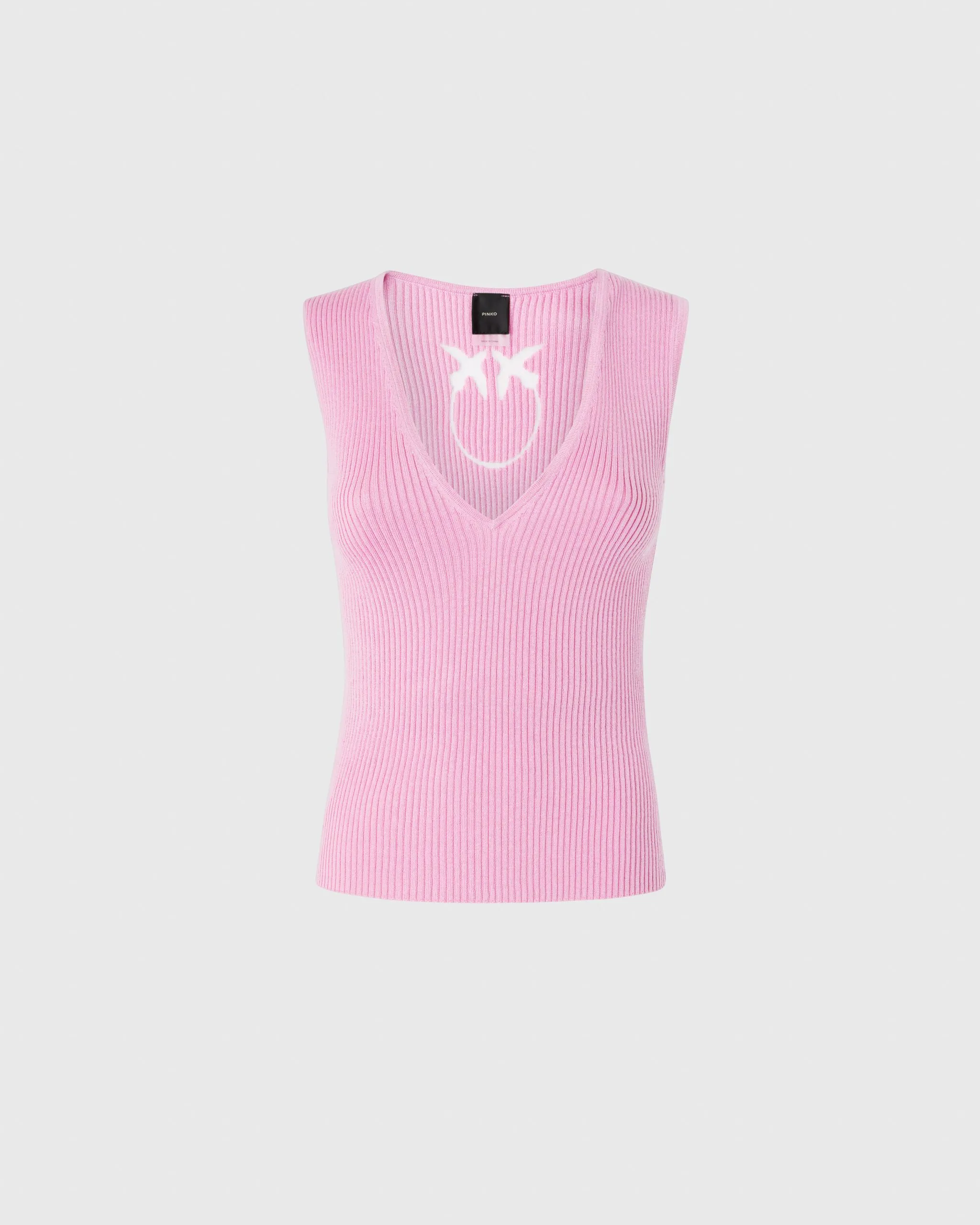 Top sans manches en mélange de soie côtelée Rose