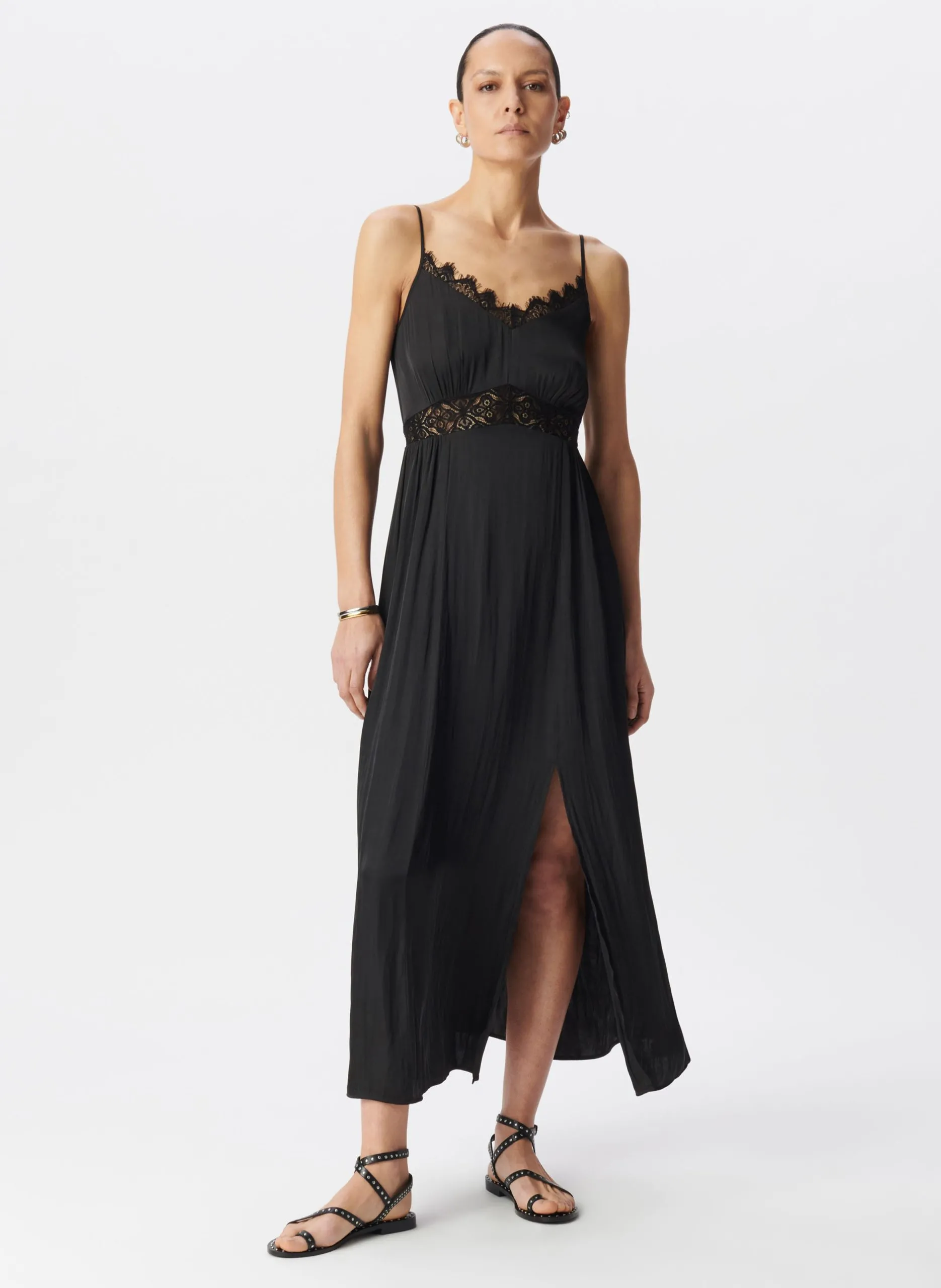 Robe midi fendue col v Noir