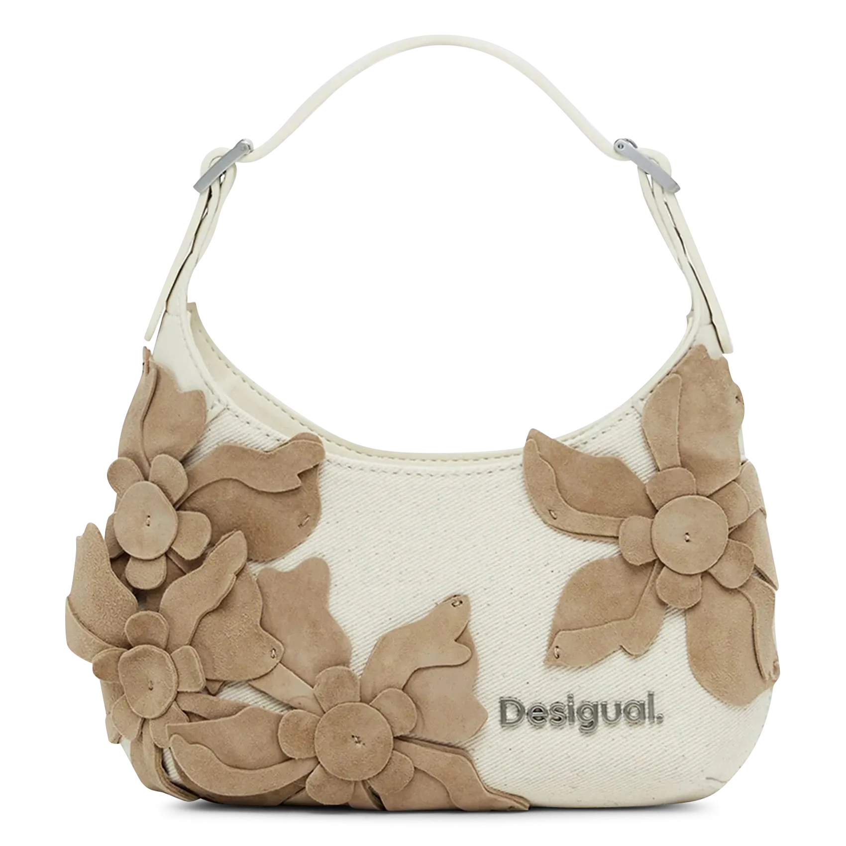 Sac porté épaules à fleurs en cuir mélangé Blanc