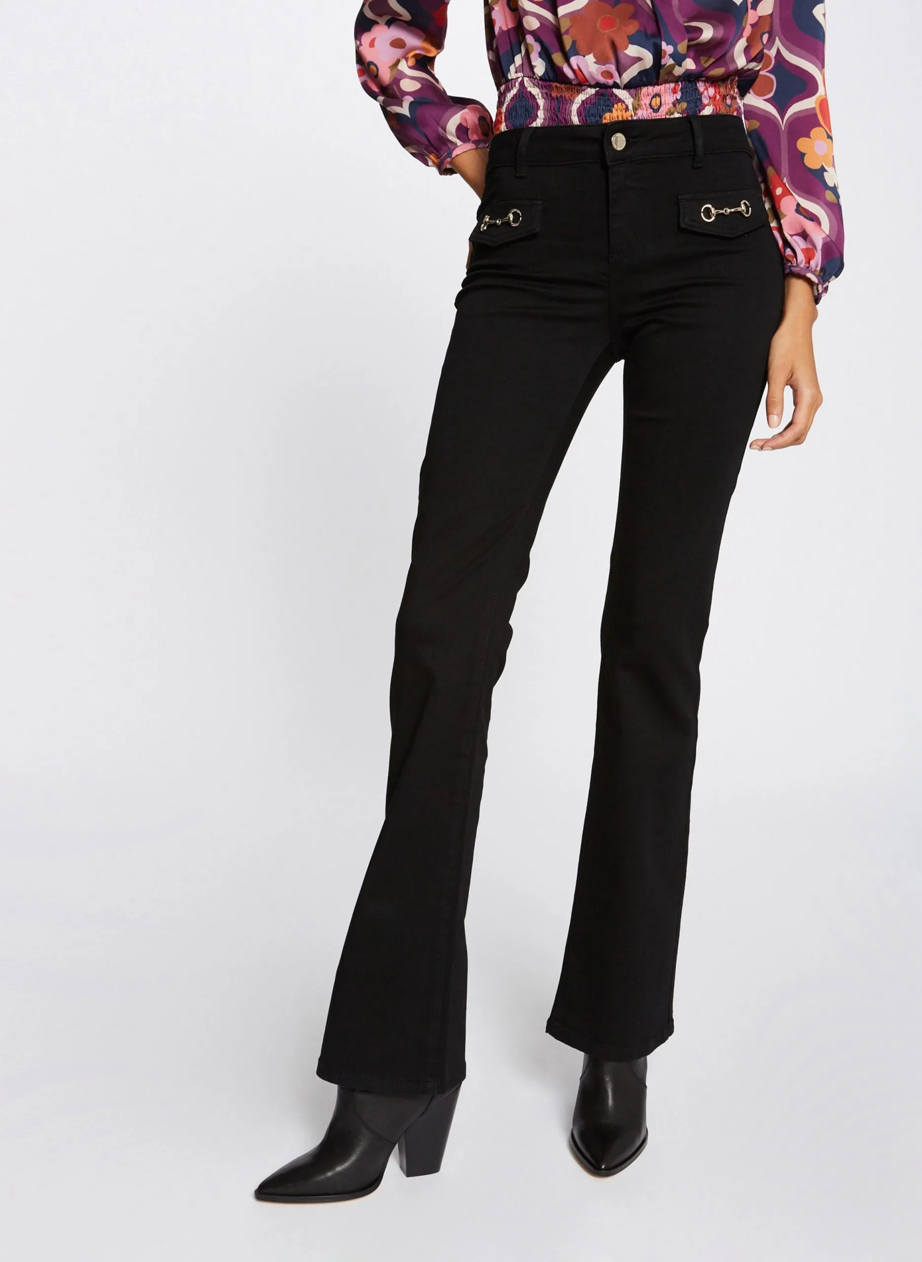 Jean flare en coton mélangé Marron 212-PLILLE