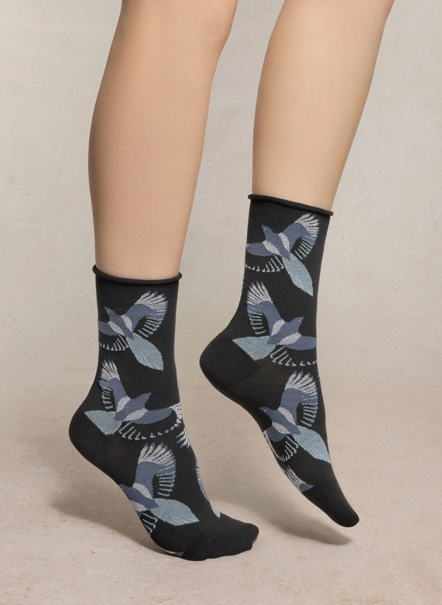 Chaussettes mi-hautes en coton mélangé Noir